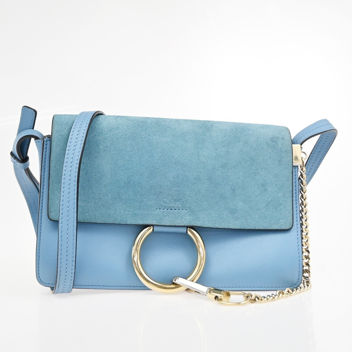 Chloe Faye Leather And Suede Blue Leather Shoulder Bag Bag (Pre-Owned)