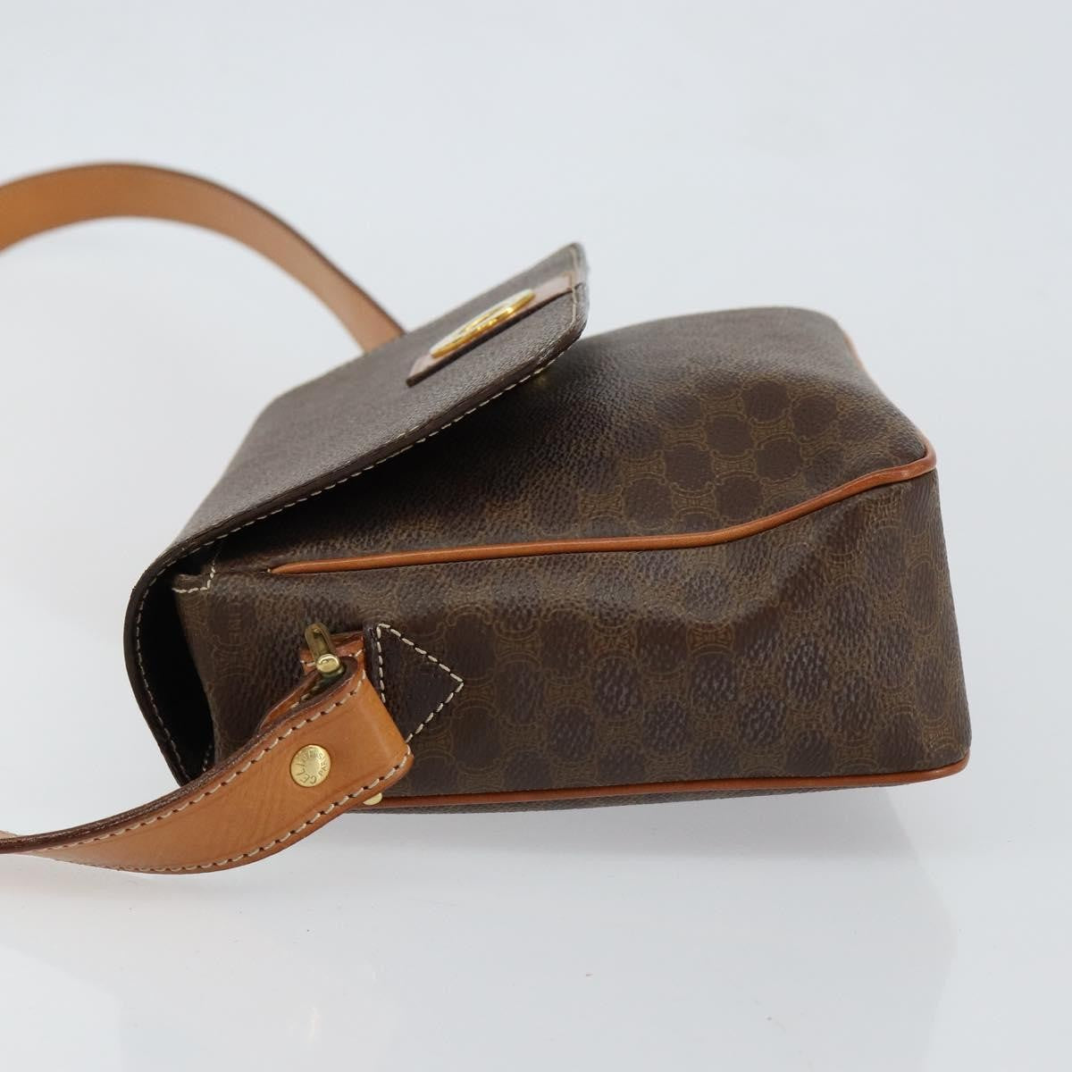 Celine Vintage Macadam Circle Logo Canvas And Leather Brown Canvas Shoulder Bag Bag (Pre-Owned)