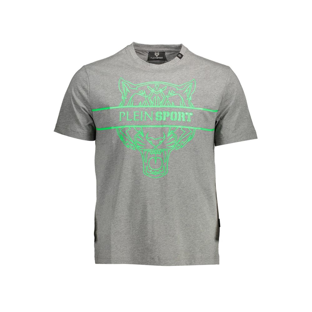 Plein Sport \"Gray Cotton Men's T-Shirt with Contrasting Men's Details\"
