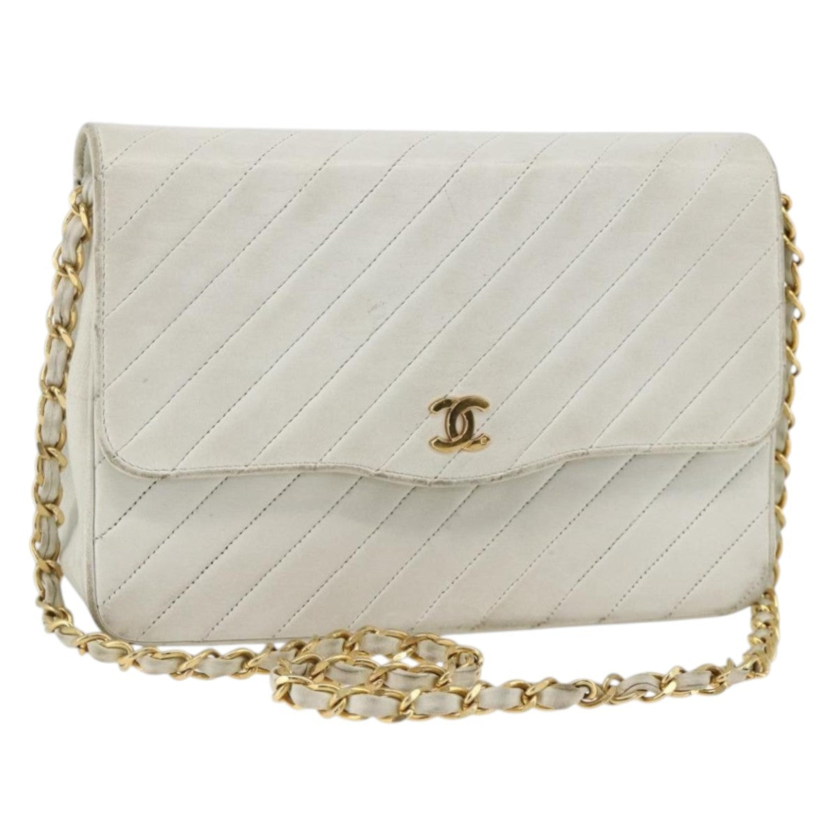 Chanel Matelasse Chain Leather White Leather Shoulder Bag Bag (Pre-Owned)