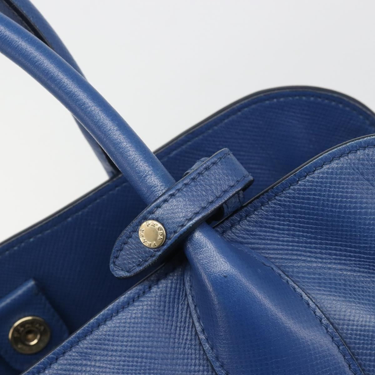 Prada Cuir Promenade Front Zip Tote Leather Blue Leather Handbag (Pre-Owned)