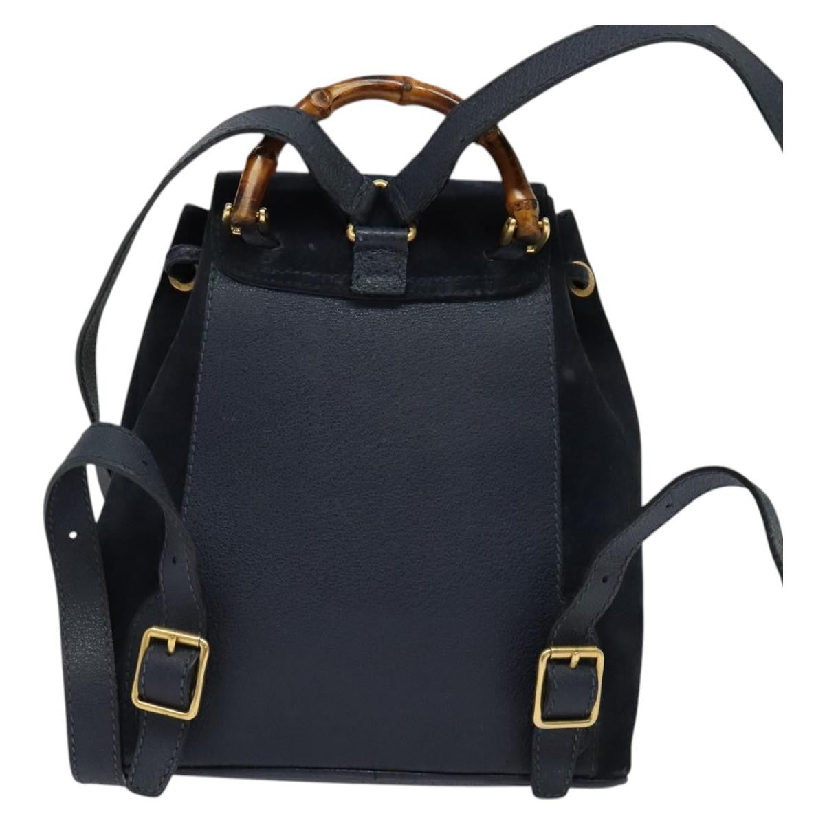 Gucci Gucci Bamboo Daim Navy Suede Backpack Bag (Pre-Owned)