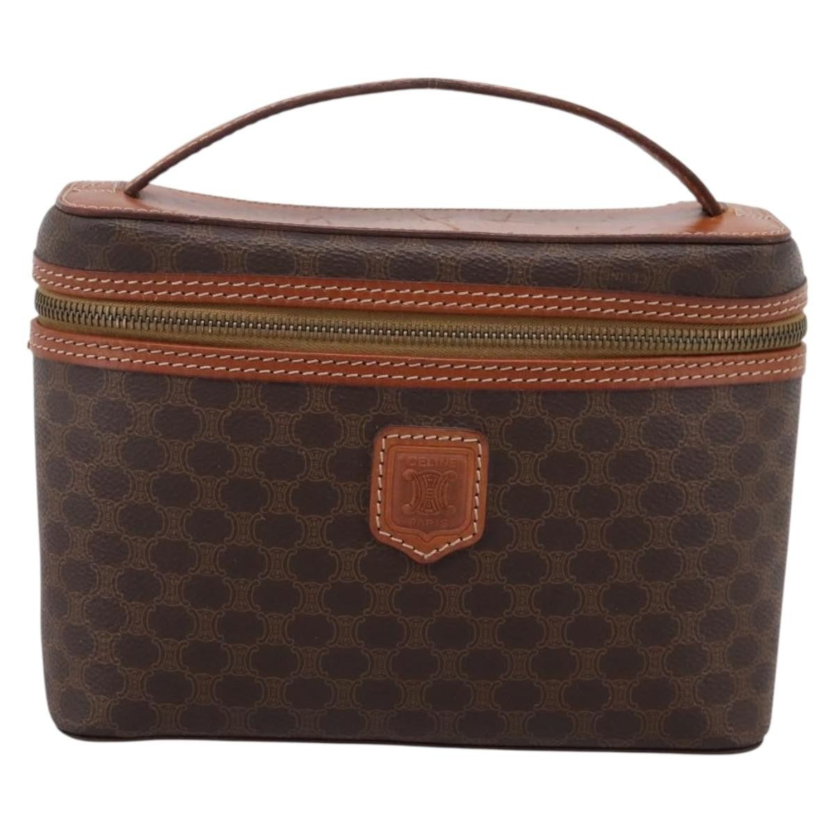 Celine Top Handle Vanity Box Triomphe Coated Canvas Brown Canvas Handbag (Pre-Owned)