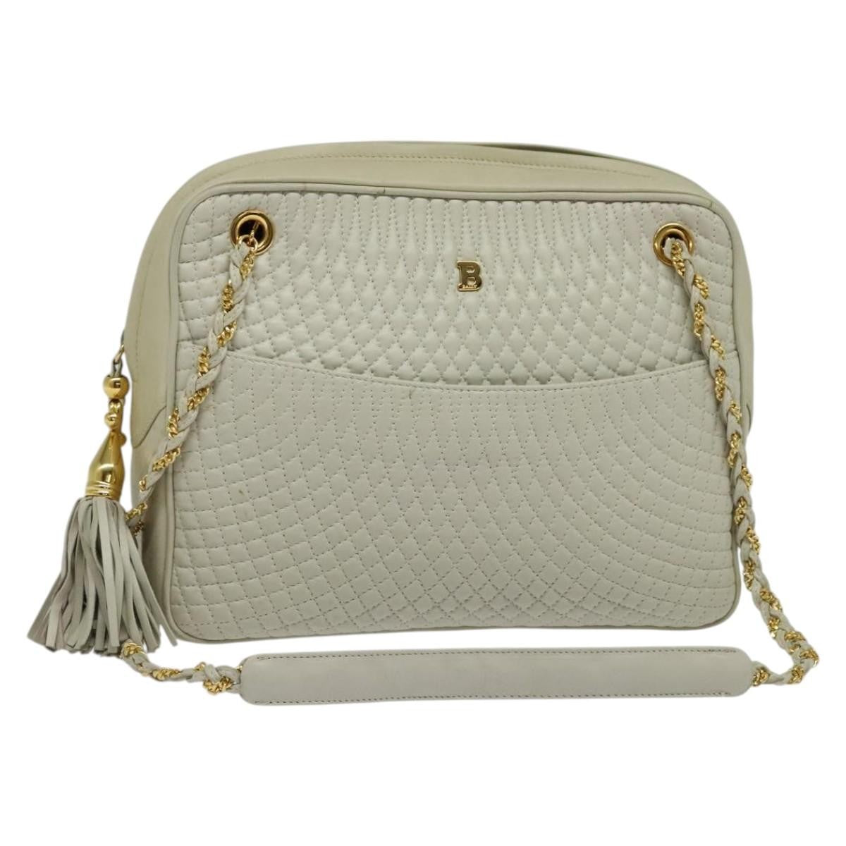 Bally Vintage Chain Quilted Leather Ecru Leather Shoulder Bag Bag (Pre-Owned)
