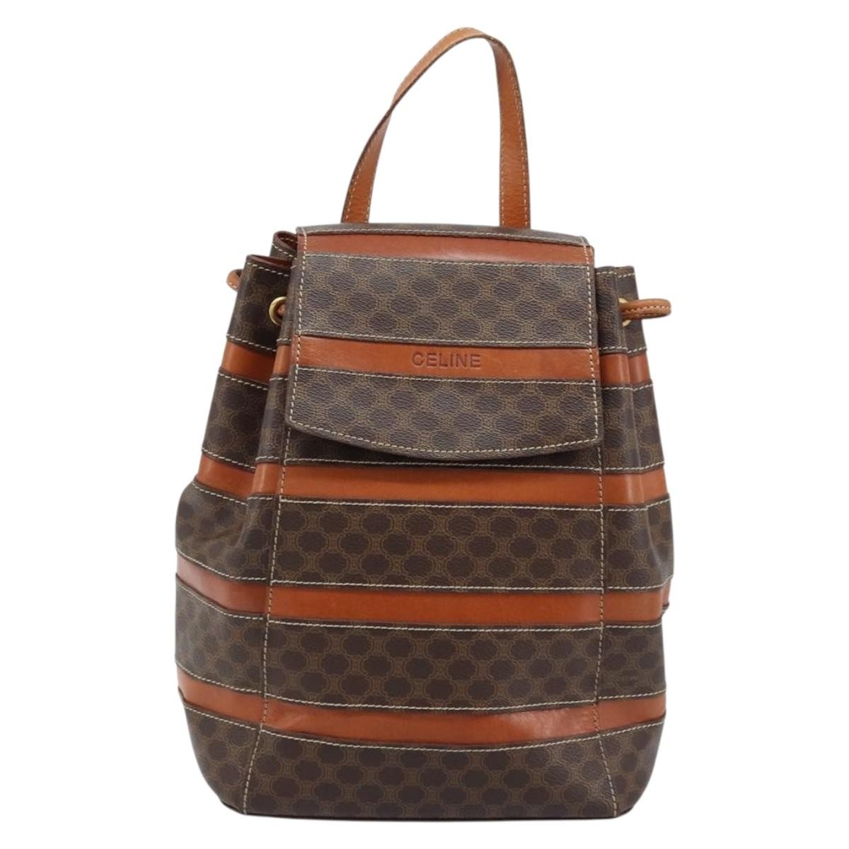 Celine Vintage Macadam Canvas And Leather Brown Canvas Backpack Bag (Pre-Owned)