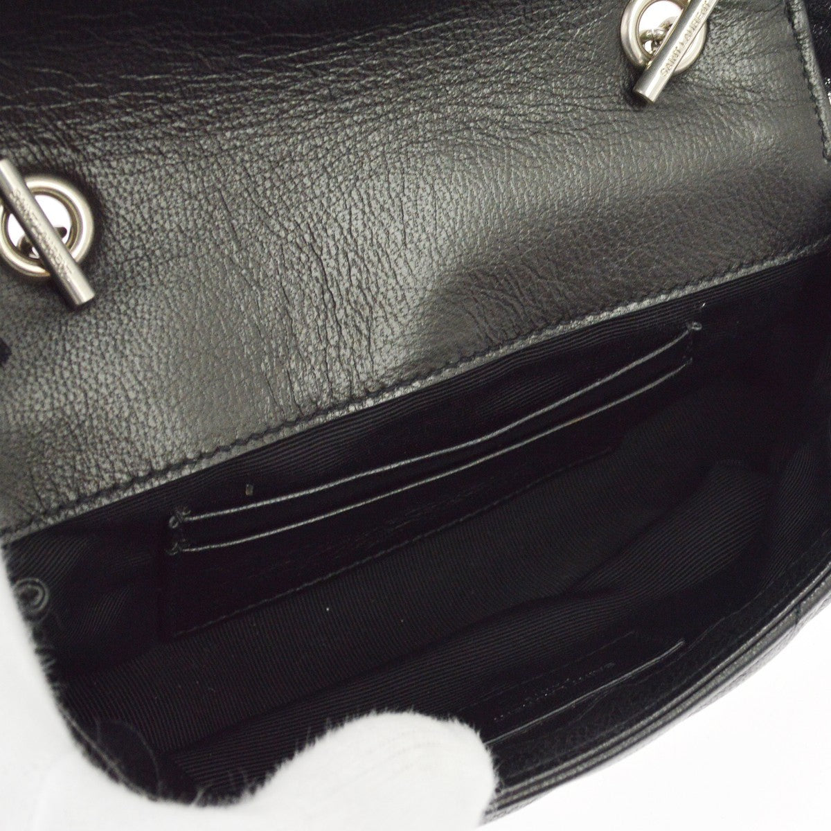 Saint Laurent Loulou Puffer Leather & Tulle Black Leather Shoulder Bag Bag (Pre-Owned)