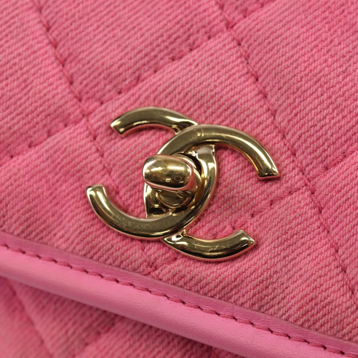 Chanel Flap Messenger Quilted Denim Pink Canvas Shoulder Bag Bag (Pre-Owned)