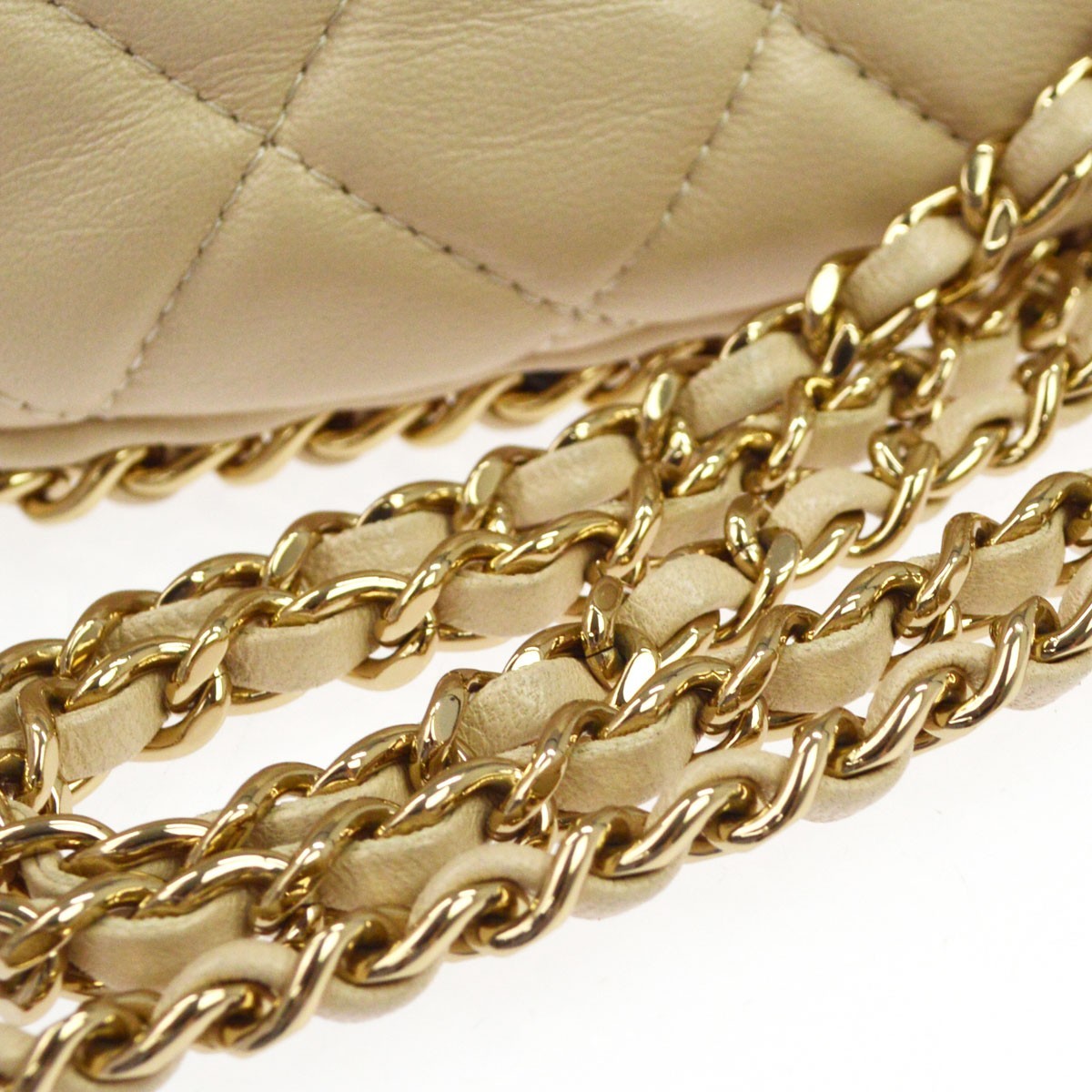 Chanel Chain Around Hook Hobo Quilted Lambskin Beige Leather Shoulder Bag Bag (Pre-Owned)