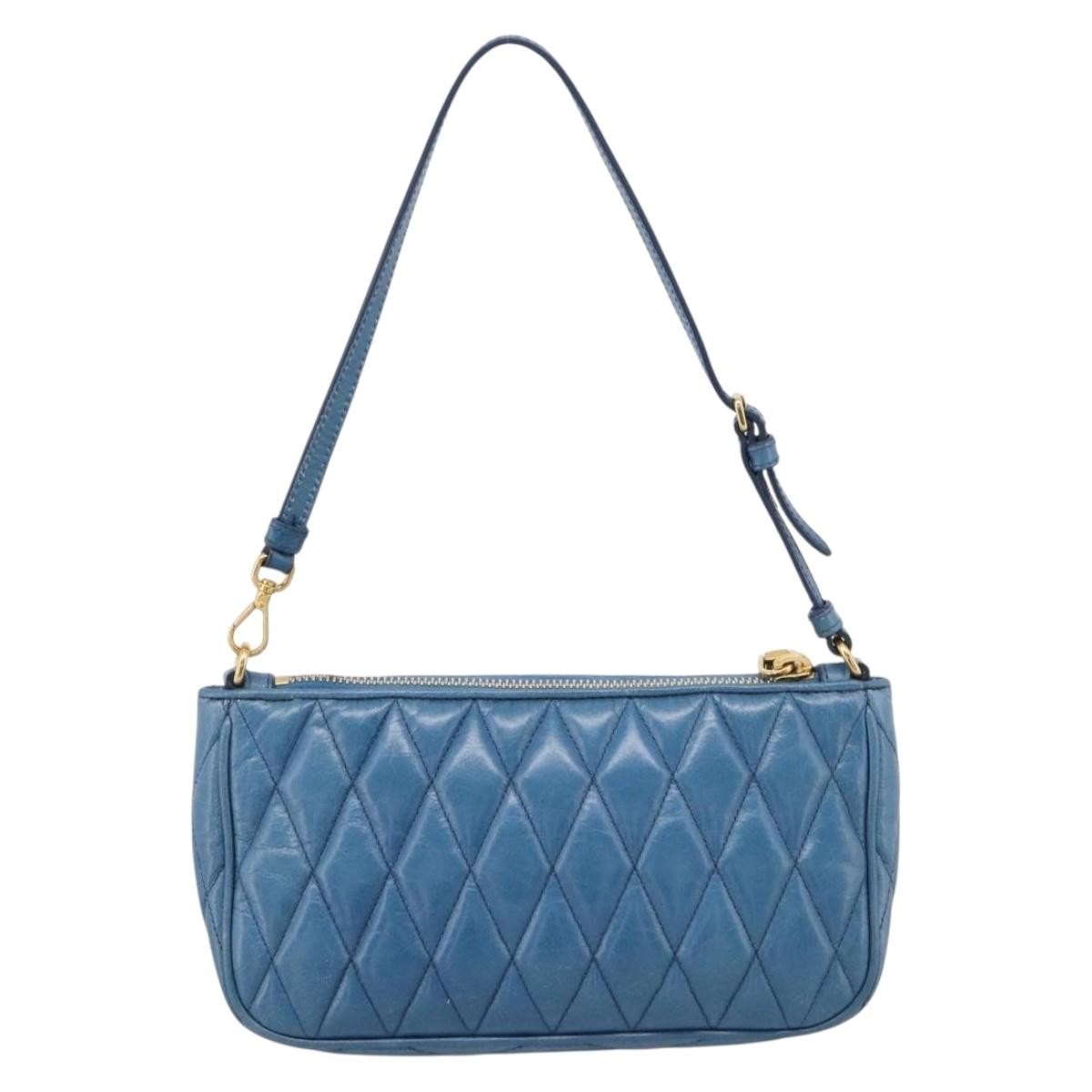 Miu Miu Shoulder Matelasse Leather Blue Leather Shoulder Bag Bag (Pre-Owned)