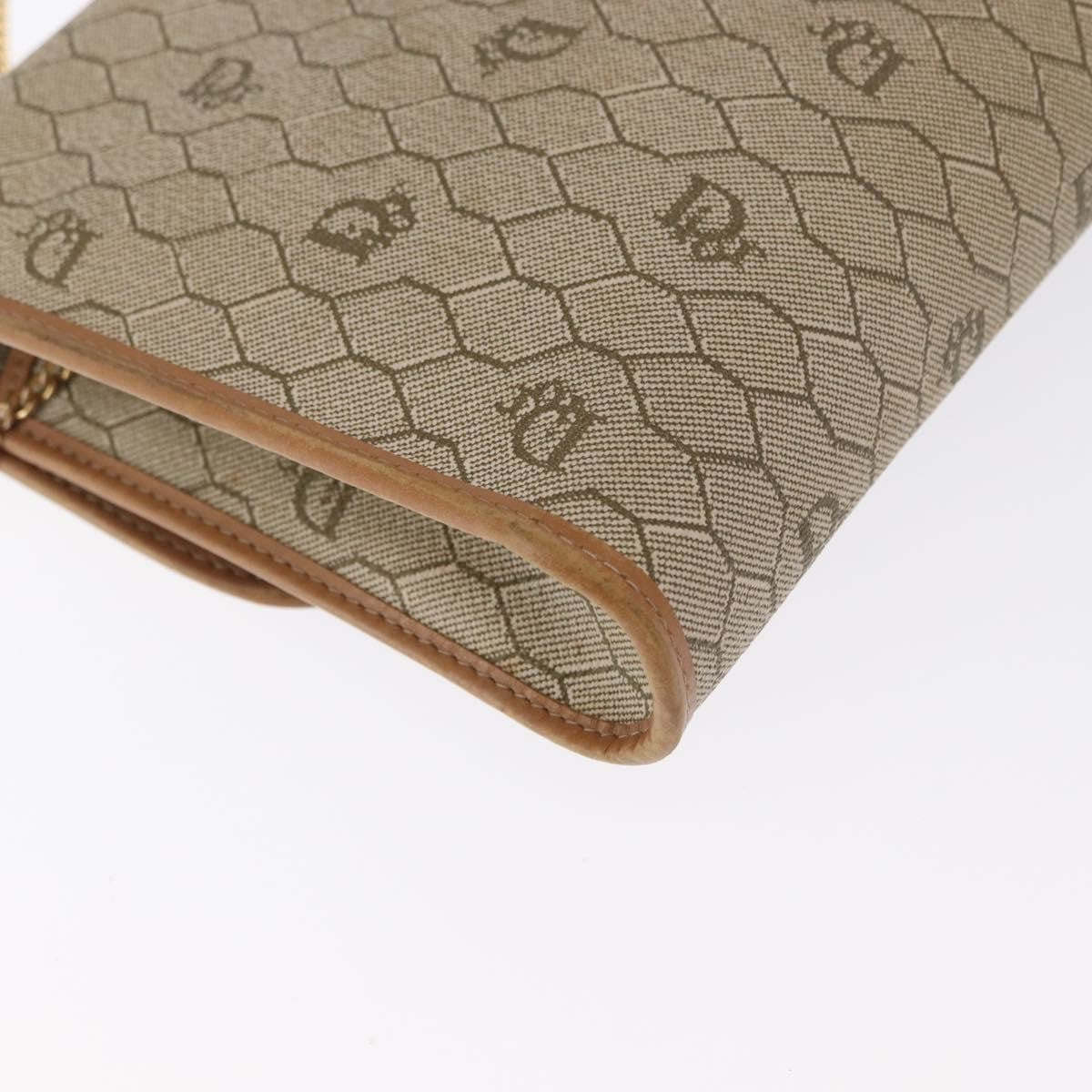 Christian Dior Vintage Honeycomb Chain Canvas Beige Canvas Shoulder Bag Bag (Pre-Owned)