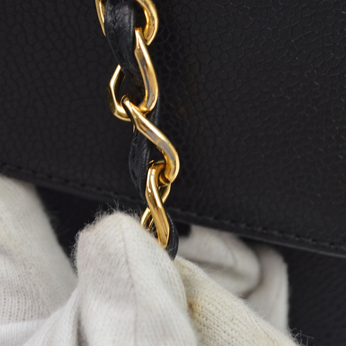 Chanel Vintage Front Pocket Quilted Caviar Black Leather Shoulder Bag Bag (Pre-Owned)