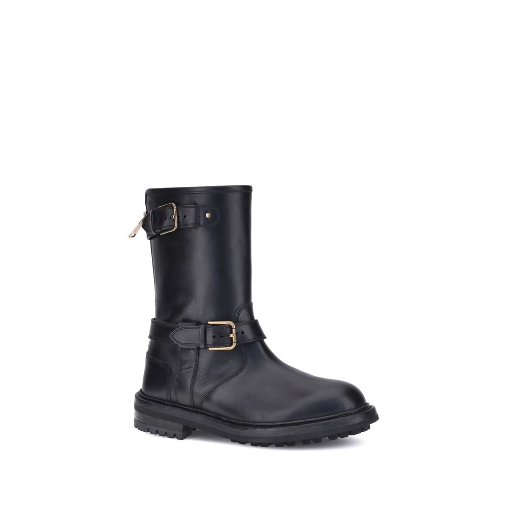 Dolce & Gabbana Black Calf Leather Bos Taurus Lace-Up Men's Boots