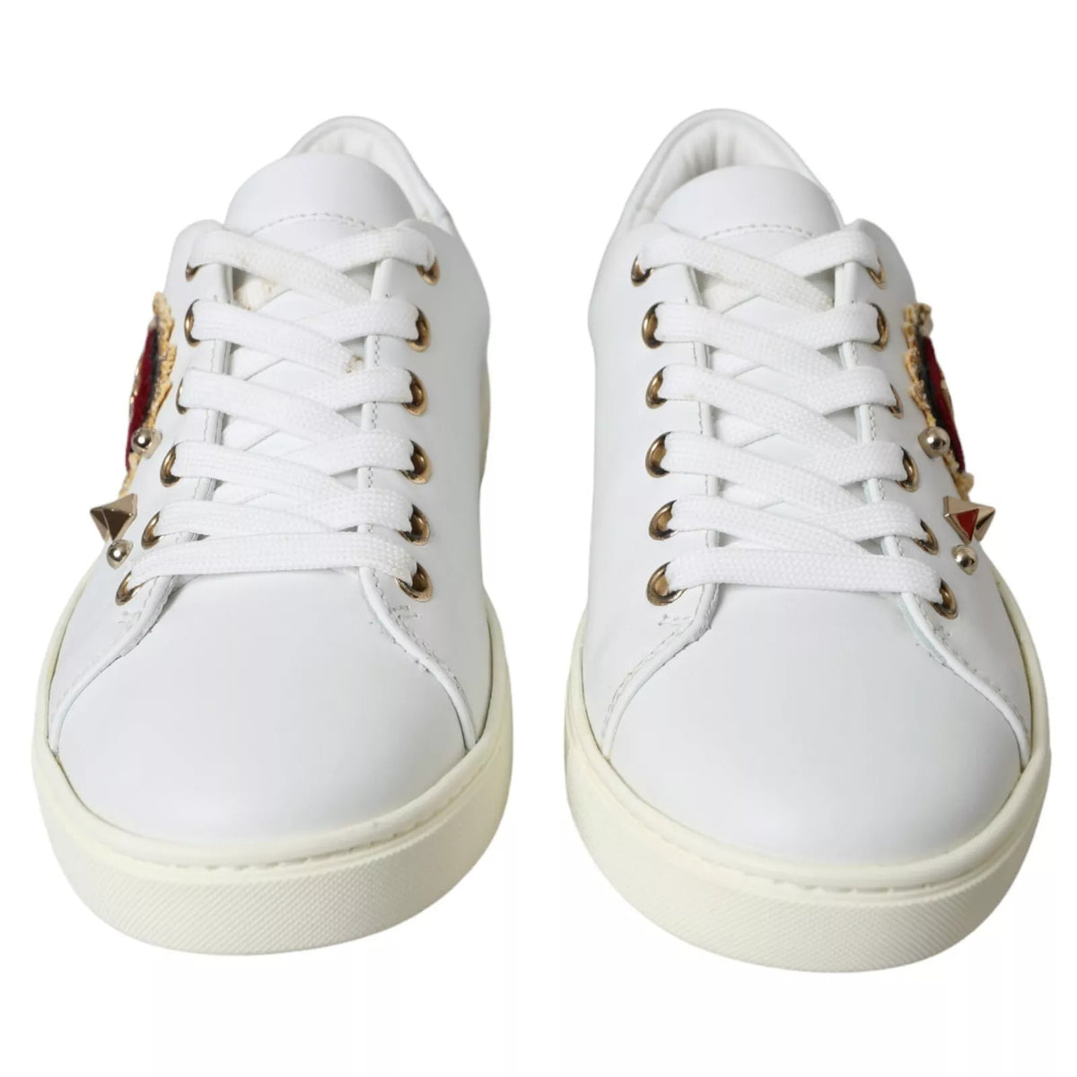 Dolce & Gabbana White Leather Gold Red Heart Sneakers Women's Shoes
