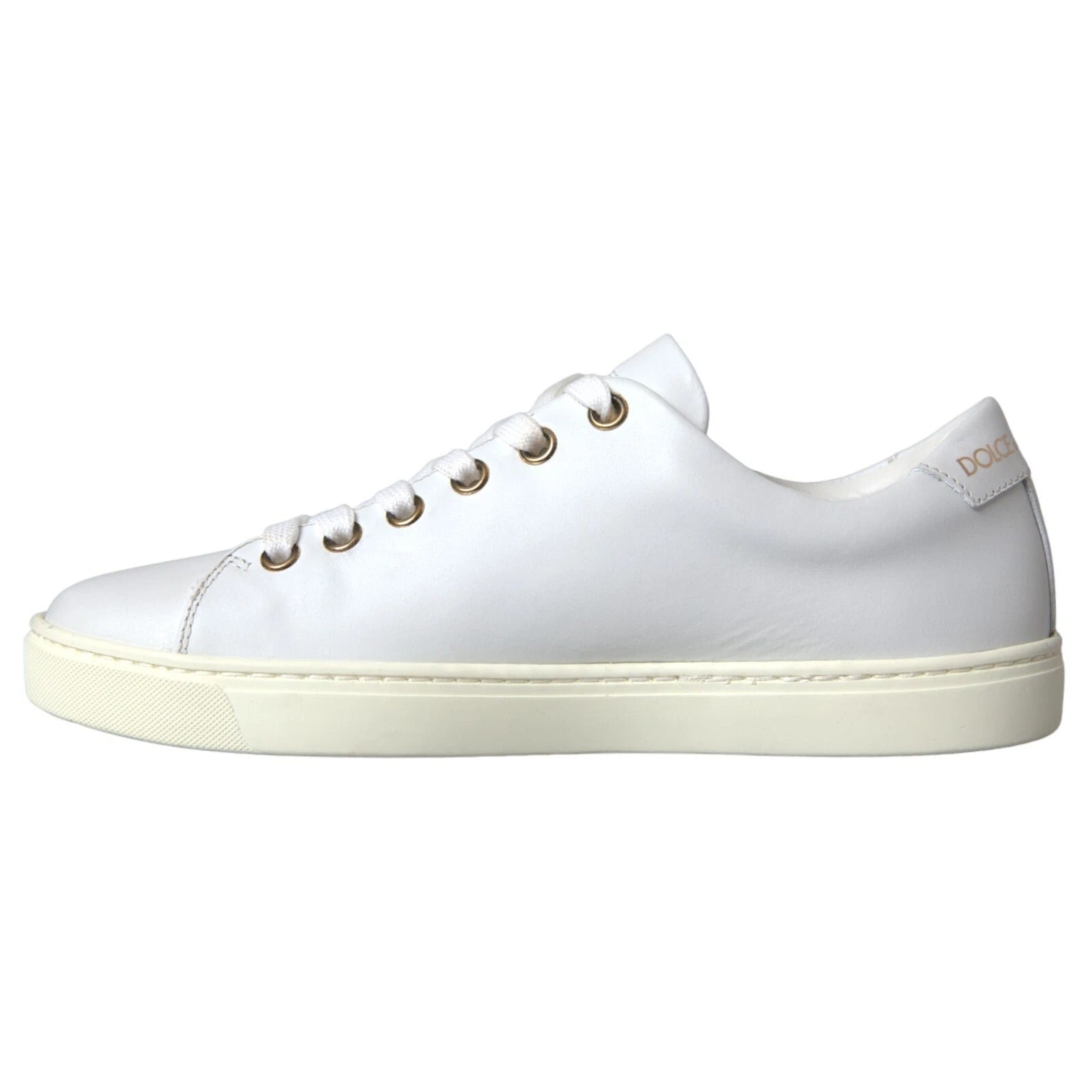 Dolce & Gabbana White Leather Gold Red Heart Sneakers Women's Shoes