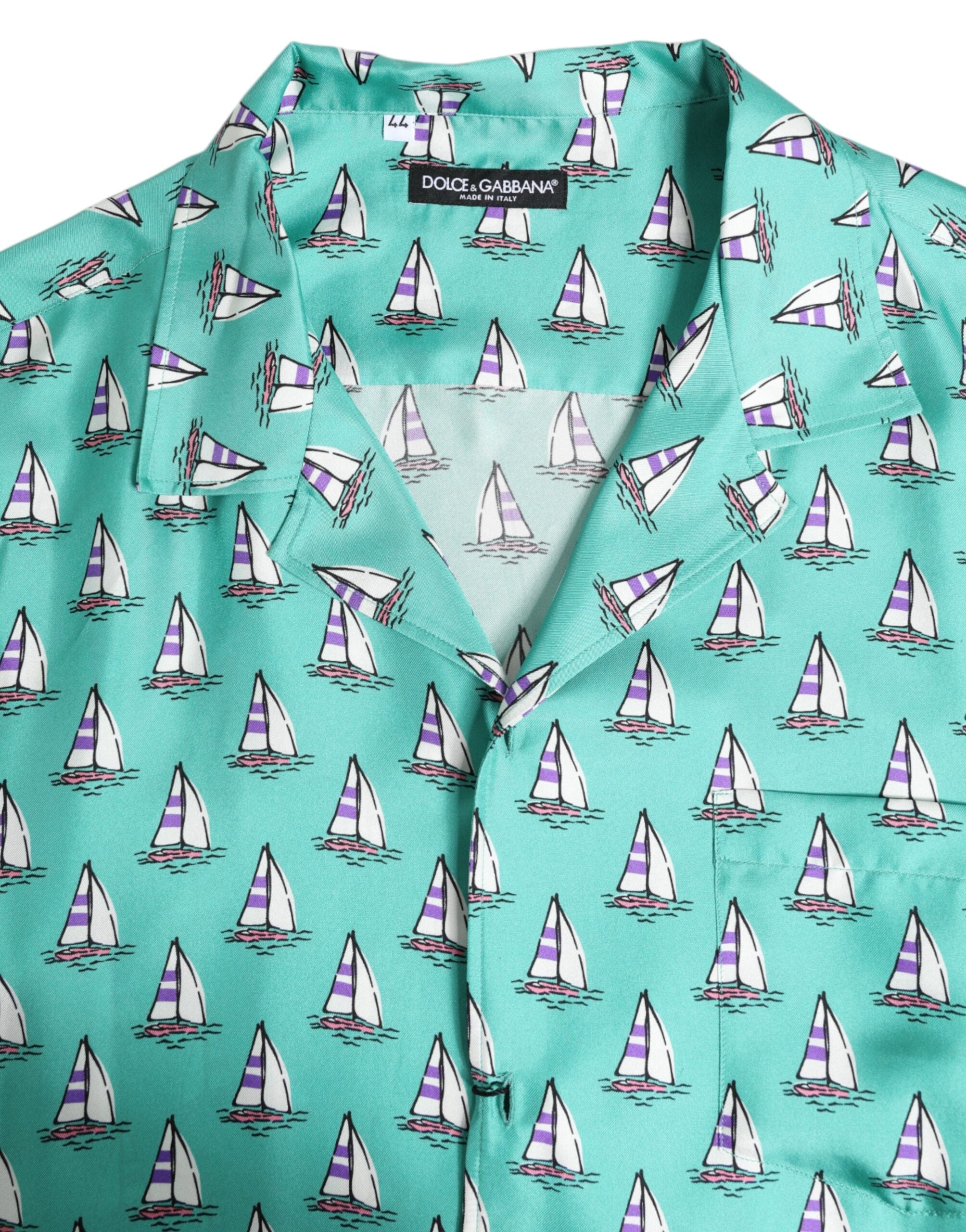 Dolce & Gabbana Green Printed Short Sleeves Casual Men's Shirt