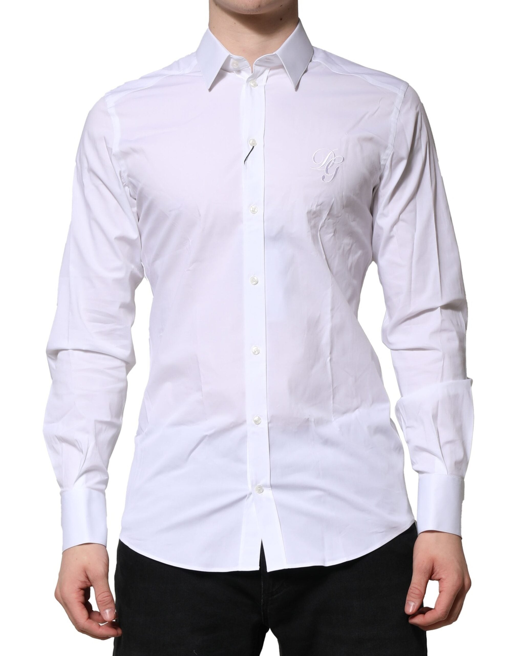 Dolce & Gabbana White Cotton GOLD Long Sleeves Formal Men's Shirt