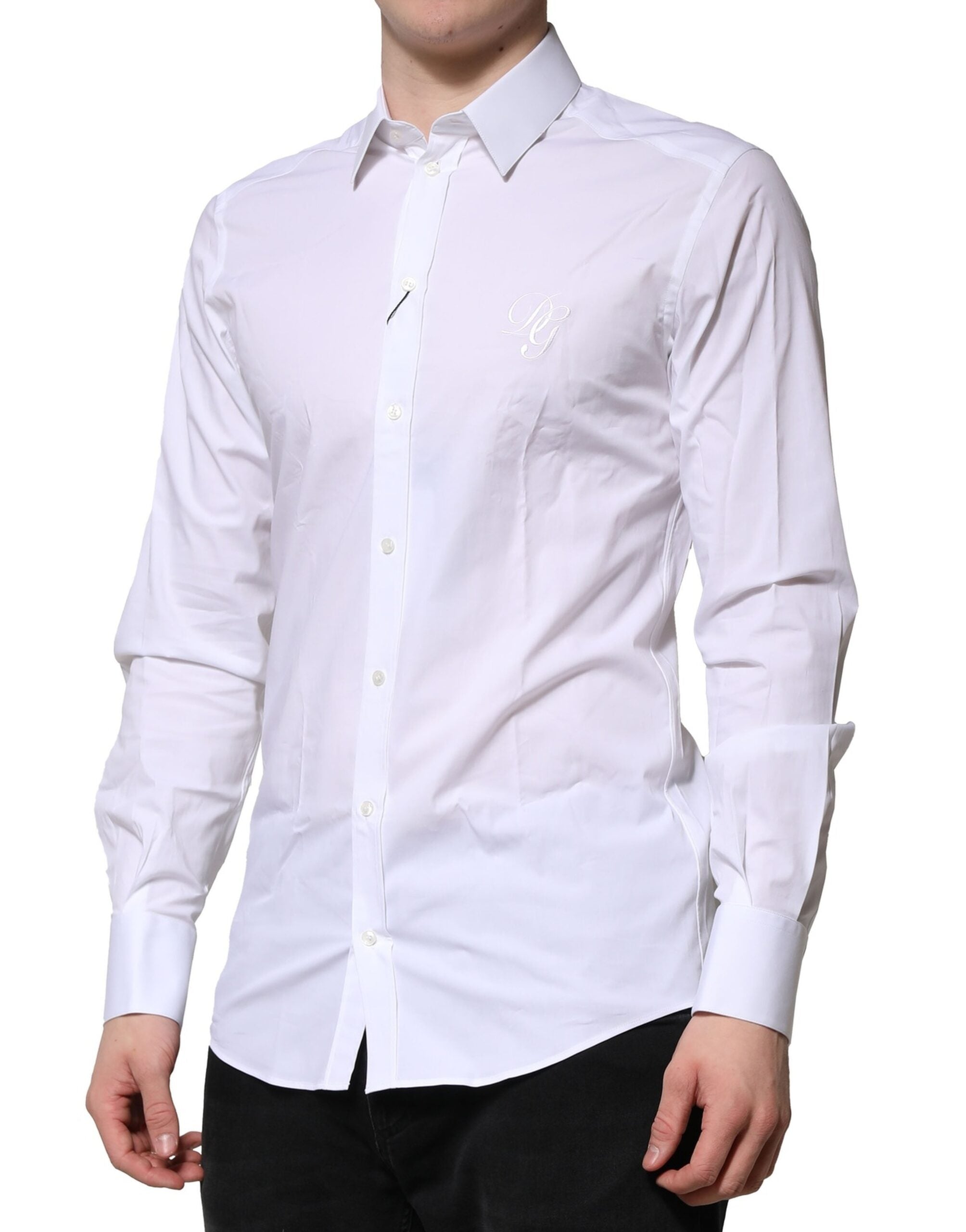 Dolce & Gabbana White Cotton GOLD Long Sleeves Formal Men's Shirt