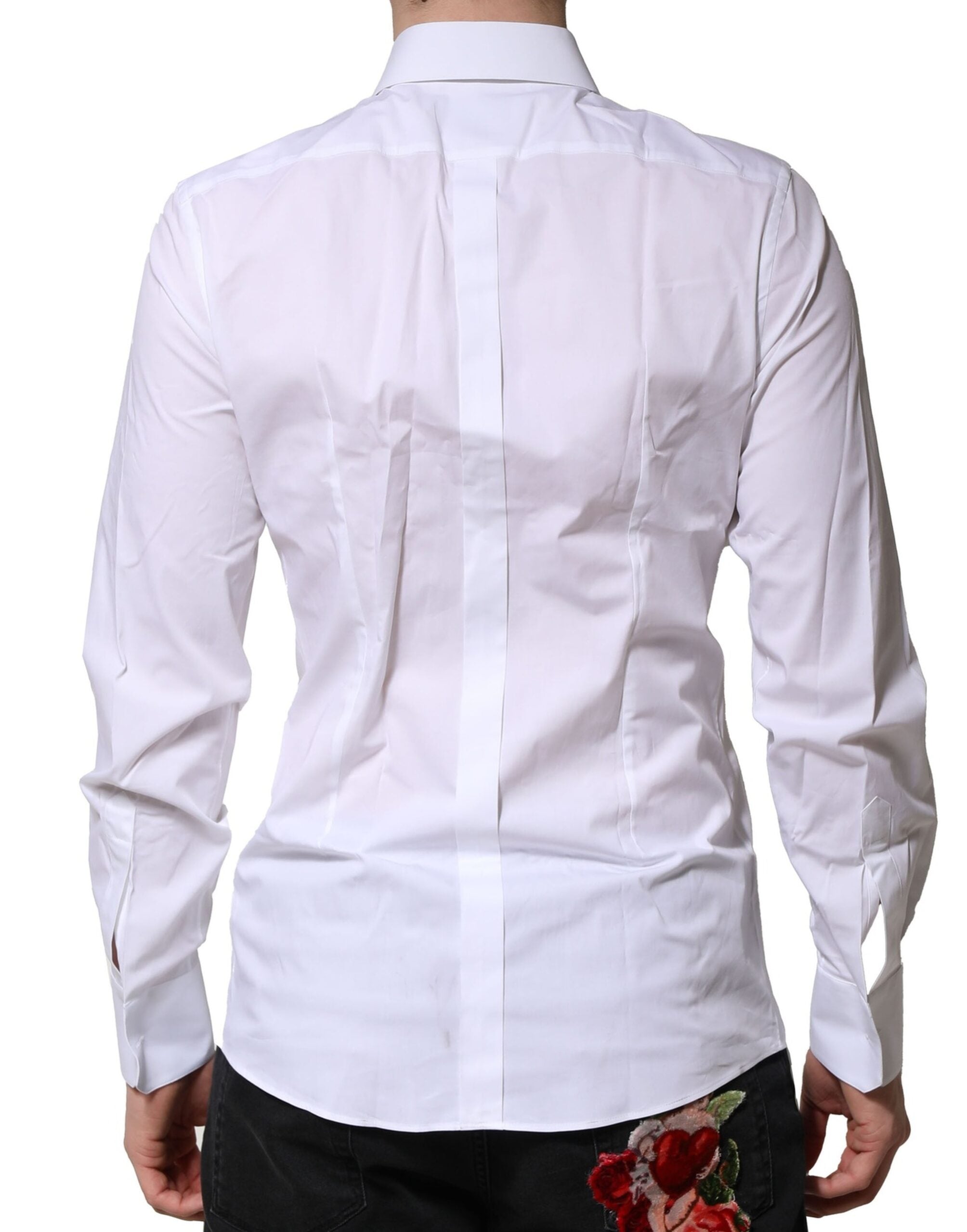 Dolce & Gabbana White Cotton GOLD Long Sleeves Formal Men's Shirt