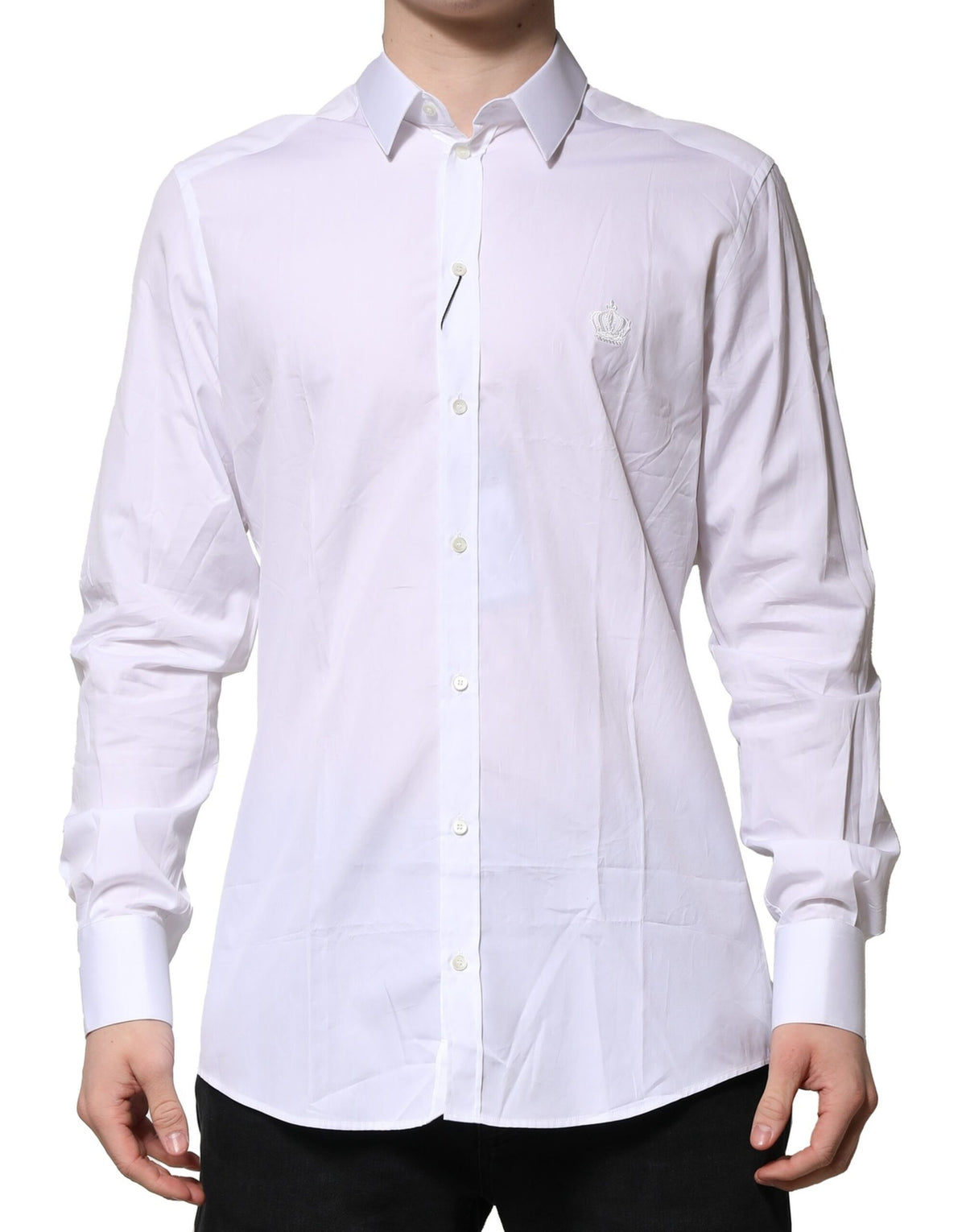 Dolce & Gabbana White Cotton GOLD Long Sleeves Formal Men's Shirt (Pre-Owned)