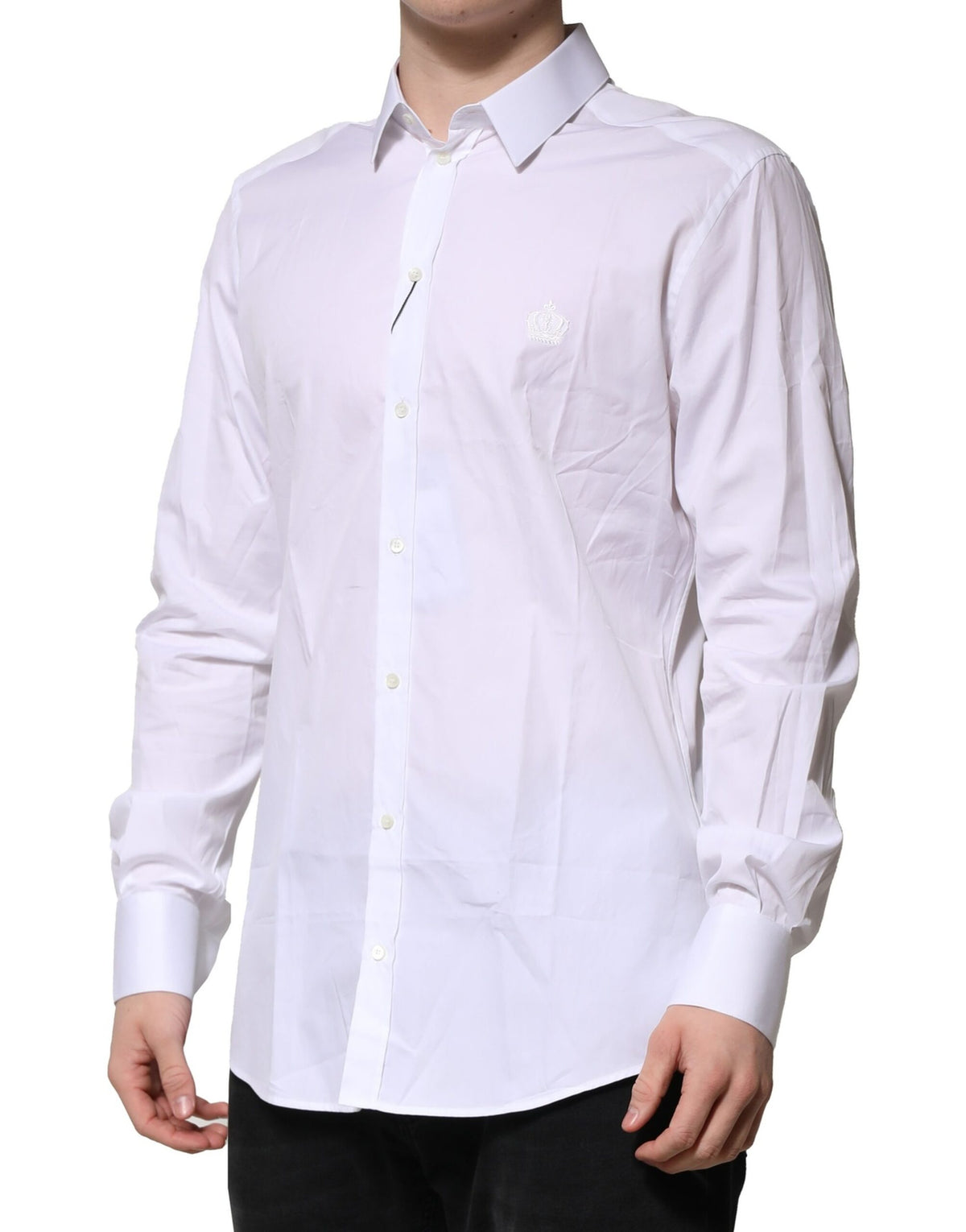 Dolce & Gabbana White Cotton GOLD Long Sleeves Formal Men's Shirt (Pre-Owned)