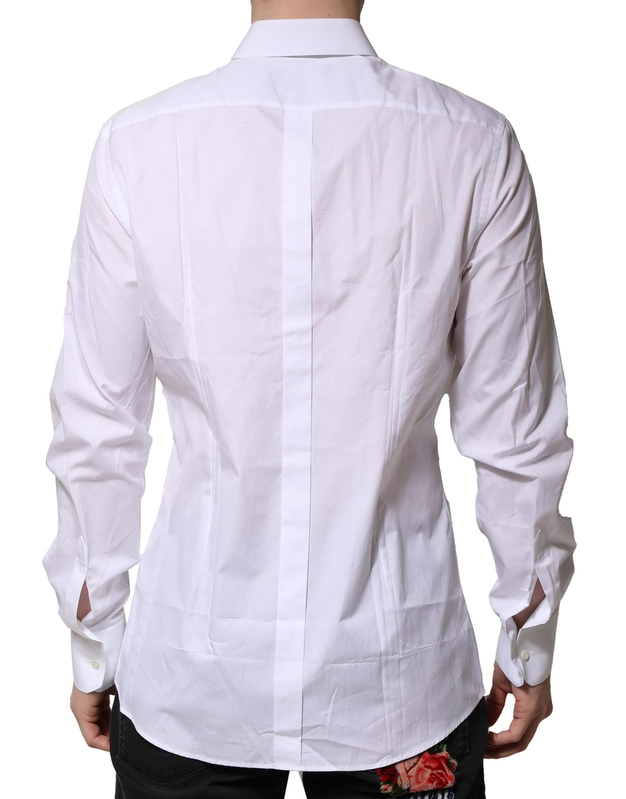 Dolce & Gabbana White Cotton GOLD Long Sleeves Formal Men's Shirt (Pre-Owned)