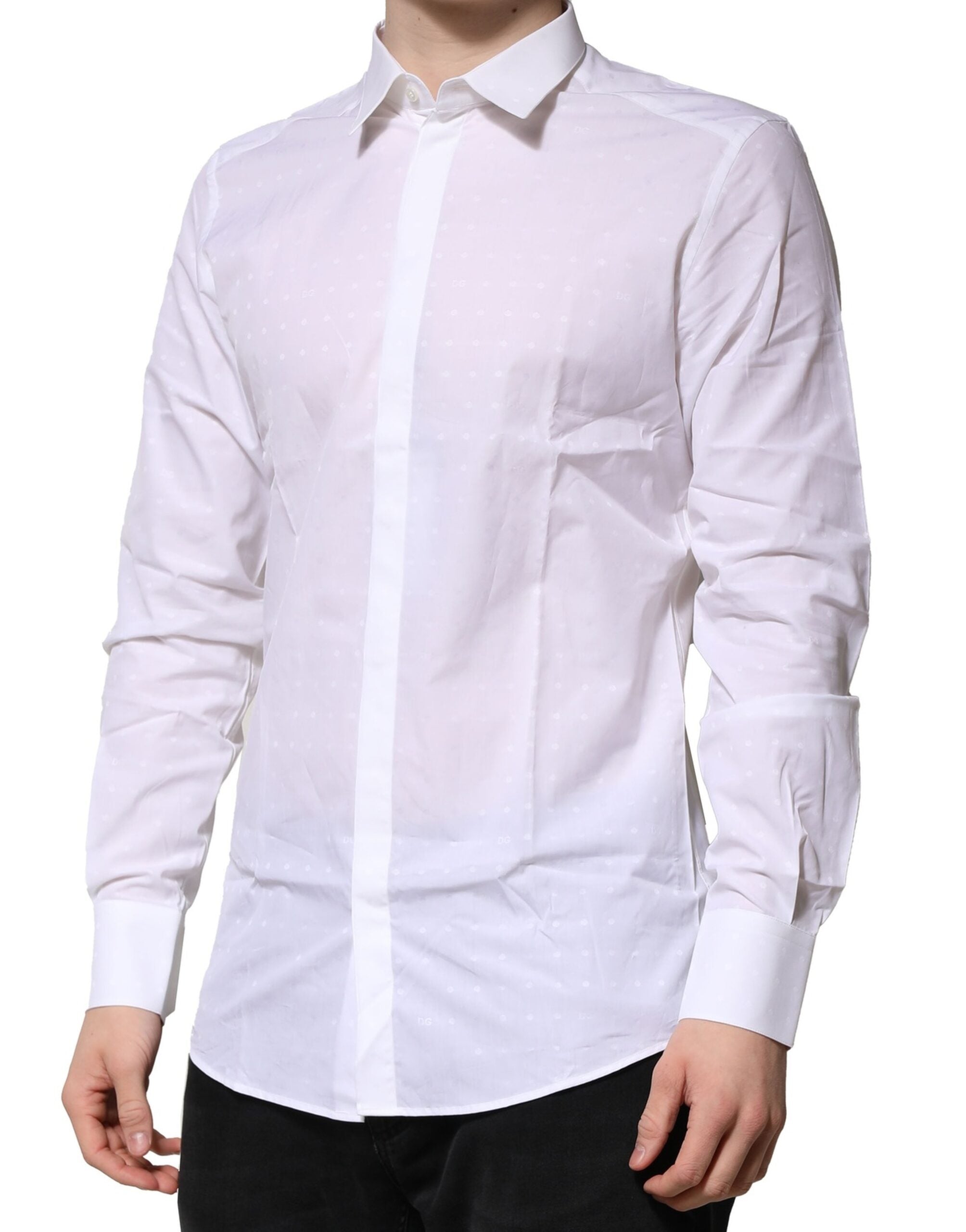 Dolce & Gabbana White Cotton GOLD Long Sleeves Formal Men's Shirt (Pre-Owned)