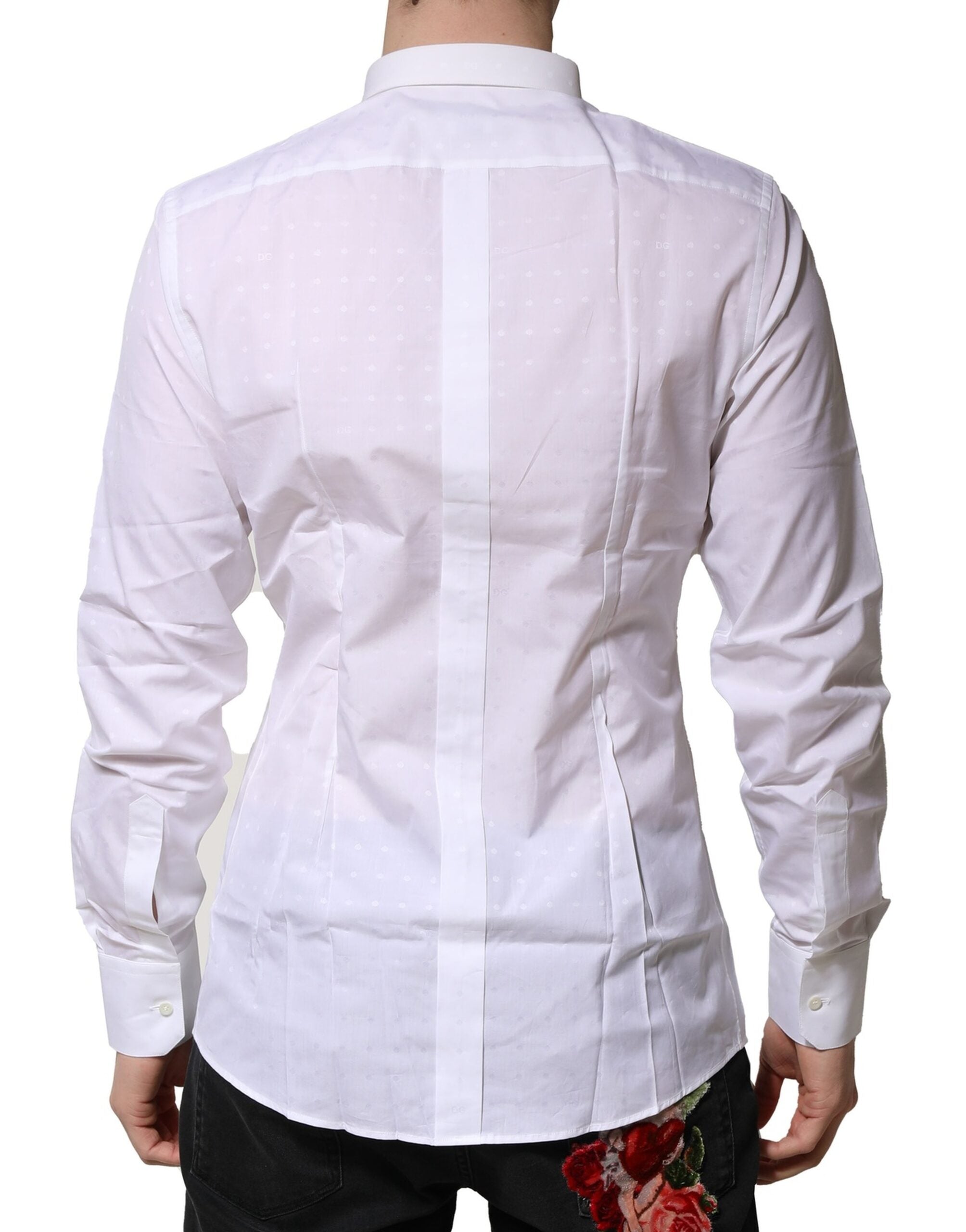 Dolce & Gabbana White Cotton GOLD Long Sleeves Formal Men's Shirt (Pre-Owned)