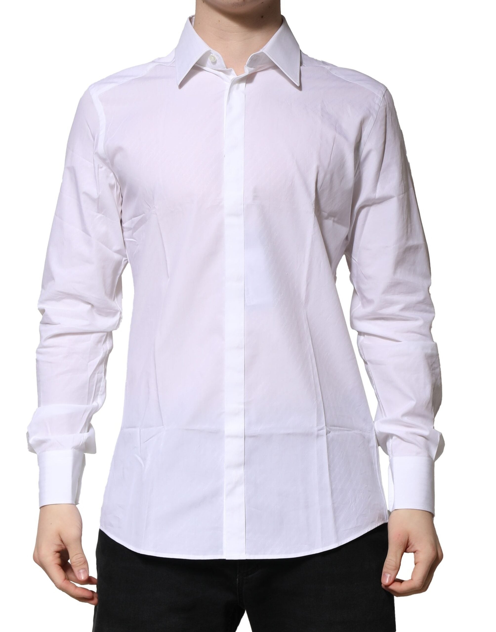 Dolce & Gabbana White Cotton Long Sleeves GOLD Formal Men's Shirt