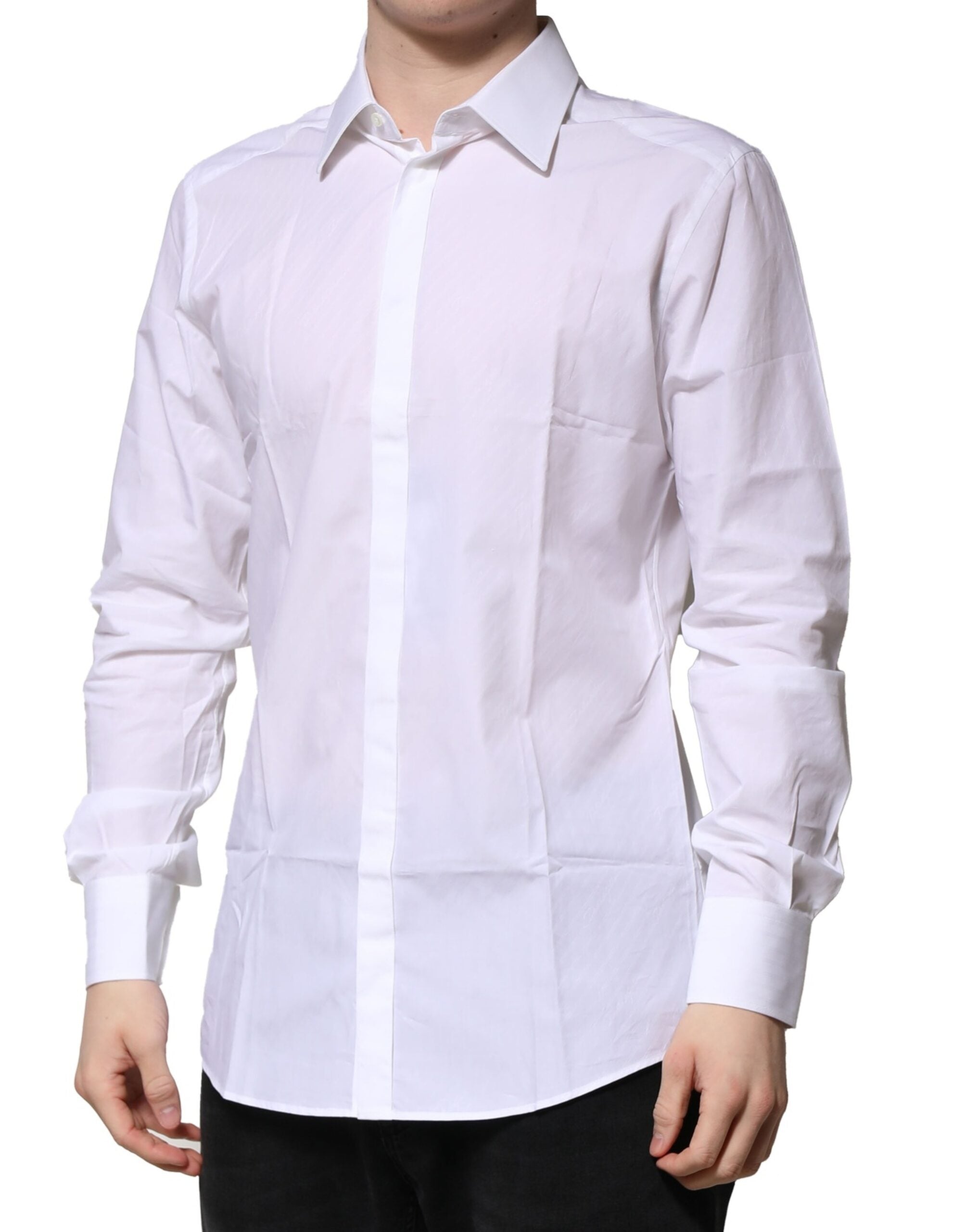 Dolce & Gabbana White Cotton Long Sleeves GOLD Formal Men's Shirt