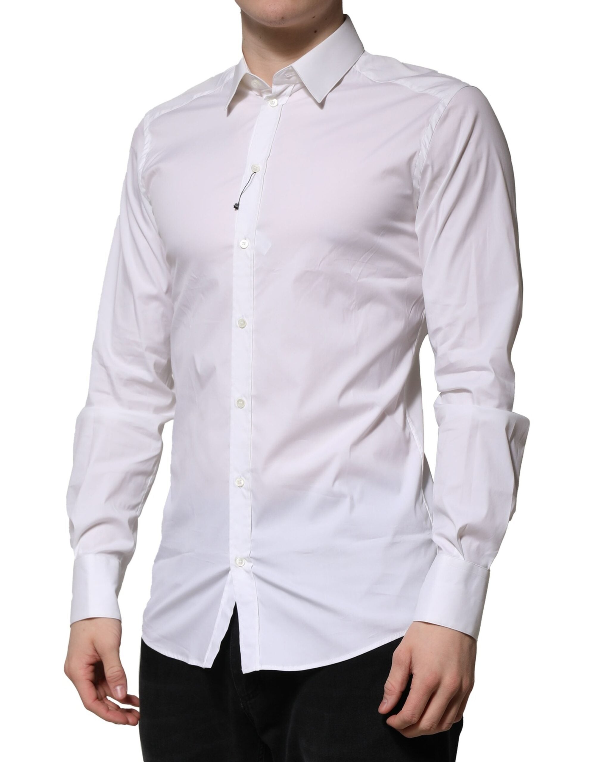 Dolce & Gabbana White Cotton GOLD Long Sleeves Formal Men's Shirt