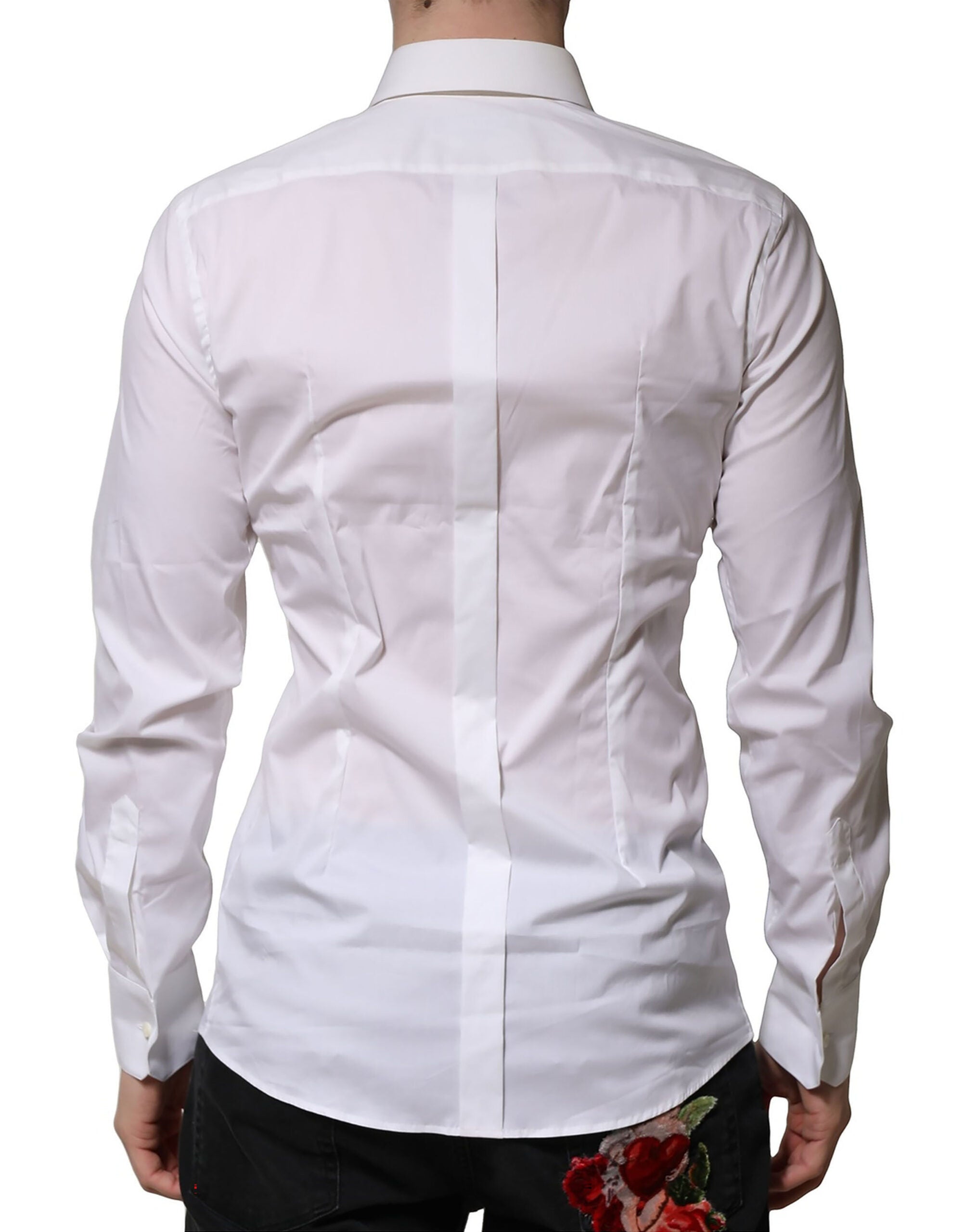 Dolce & Gabbana White Cotton GOLD Long Sleeves Formal Men's Shirt (Pre-Owned)