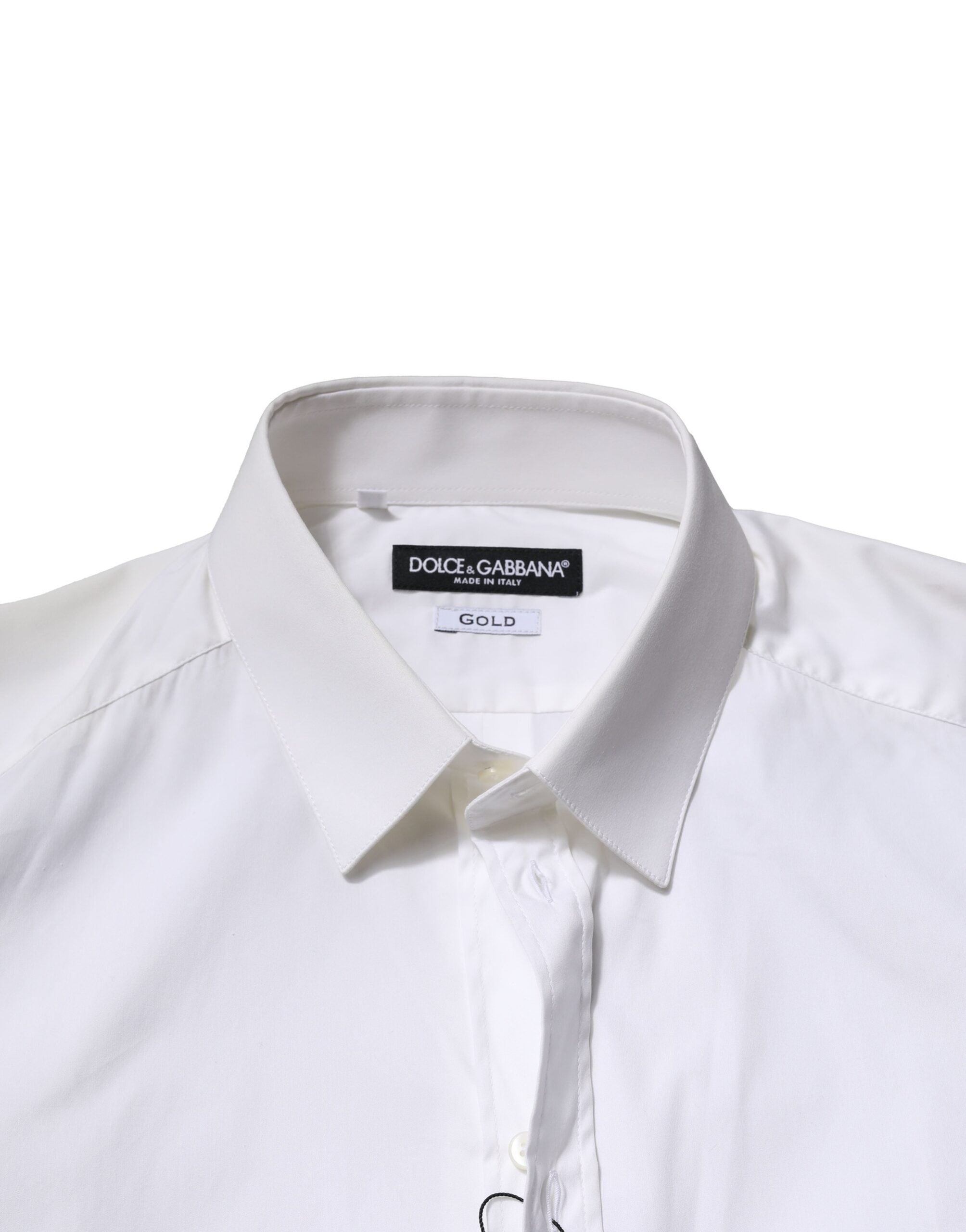 Dolce & Gabbana White Cotton GOLD Long Sleeves Formal Men's Shirt (Pre-Owned)