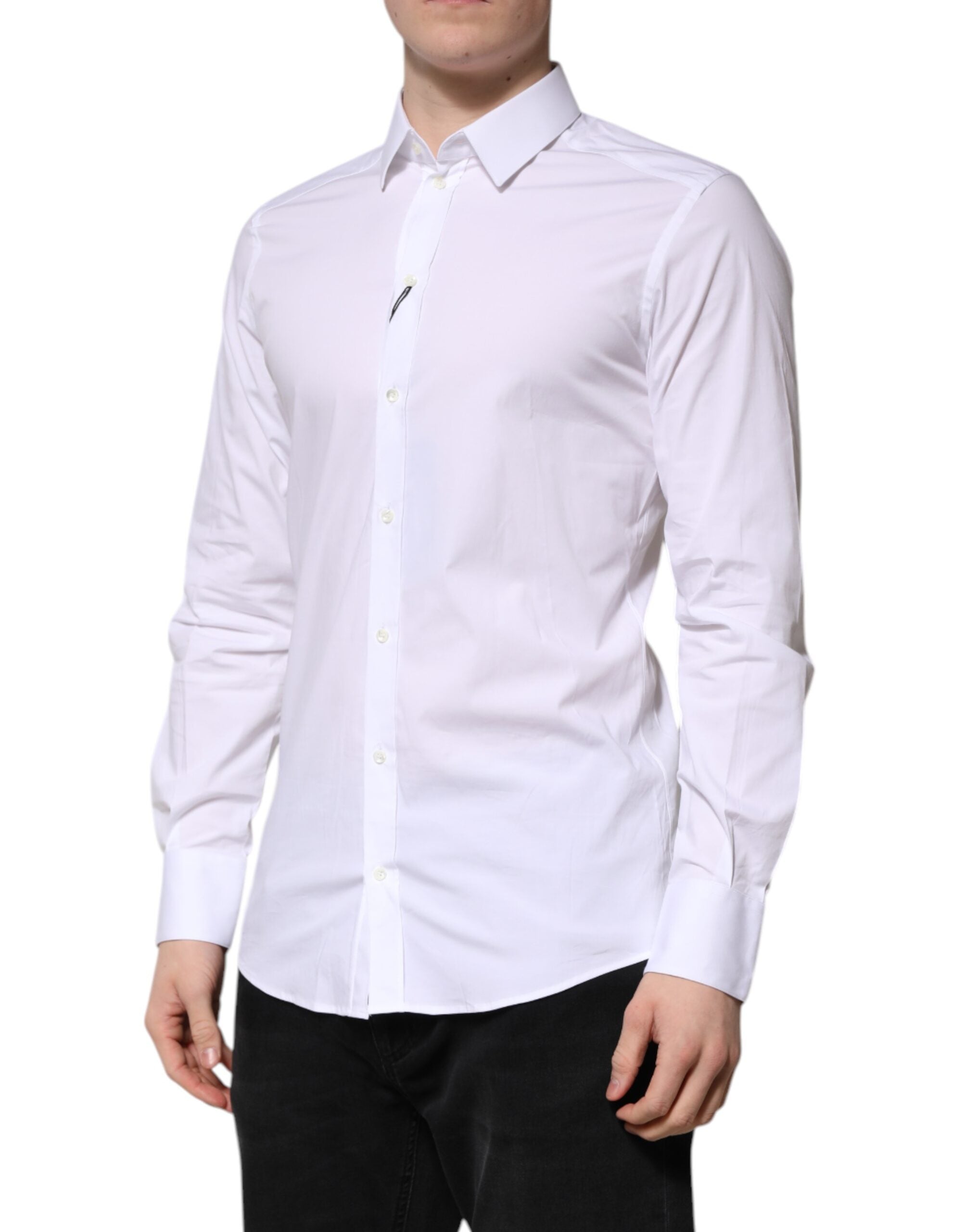 Dolce & Gabbana White Cotton GOLD Long Sleeves Formal Men's Shirt