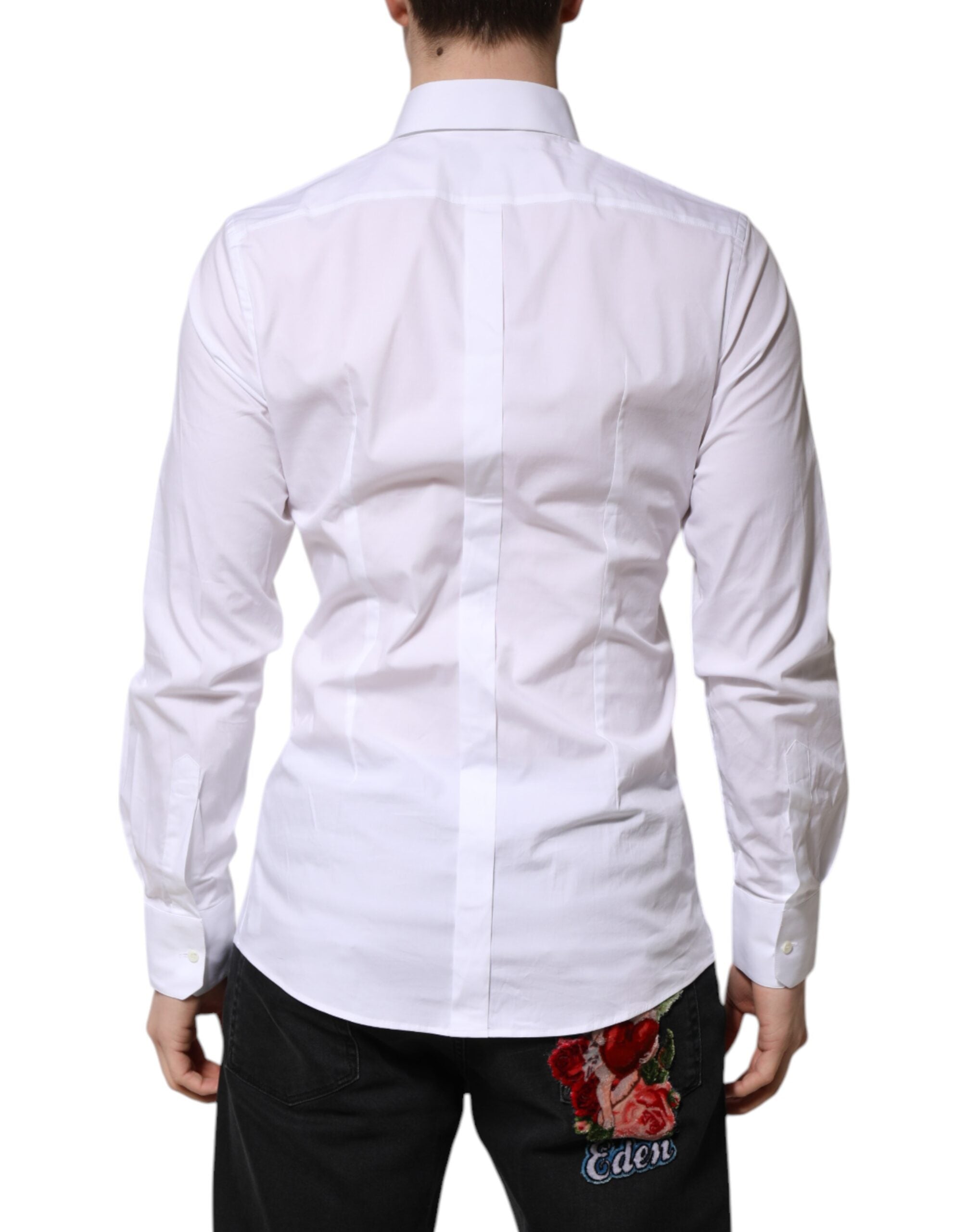 Dolce & Gabbana White Cotton GOLD Long Sleeves Formal Men's Shirt