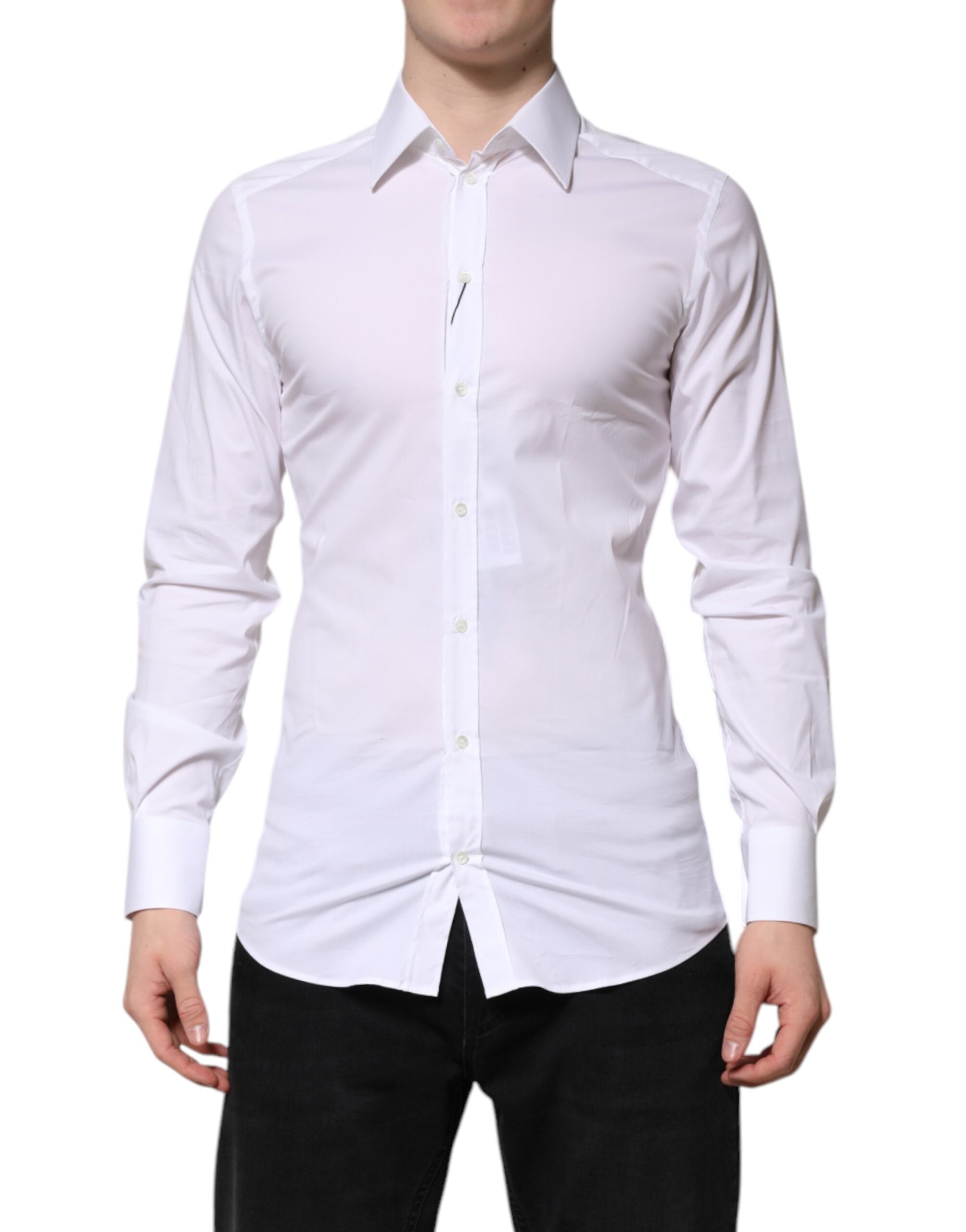 Dolce & Gabbana White Cotton GOLD Long Sleeves Formal Men's Shirt