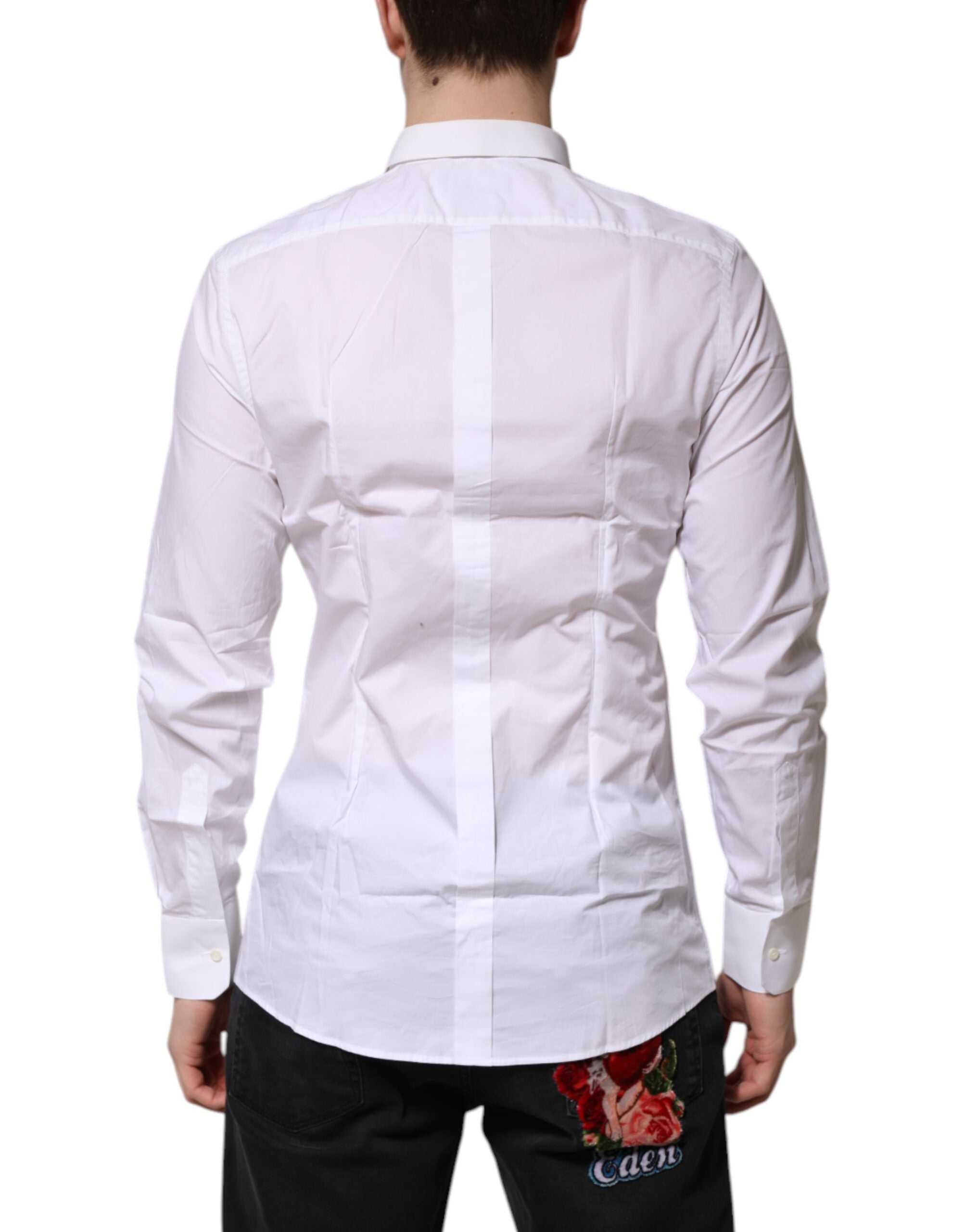 Dolce & Gabbana White Cotton GOLD Long Sleeves Formal Men's Shirt (Pre-Owned)