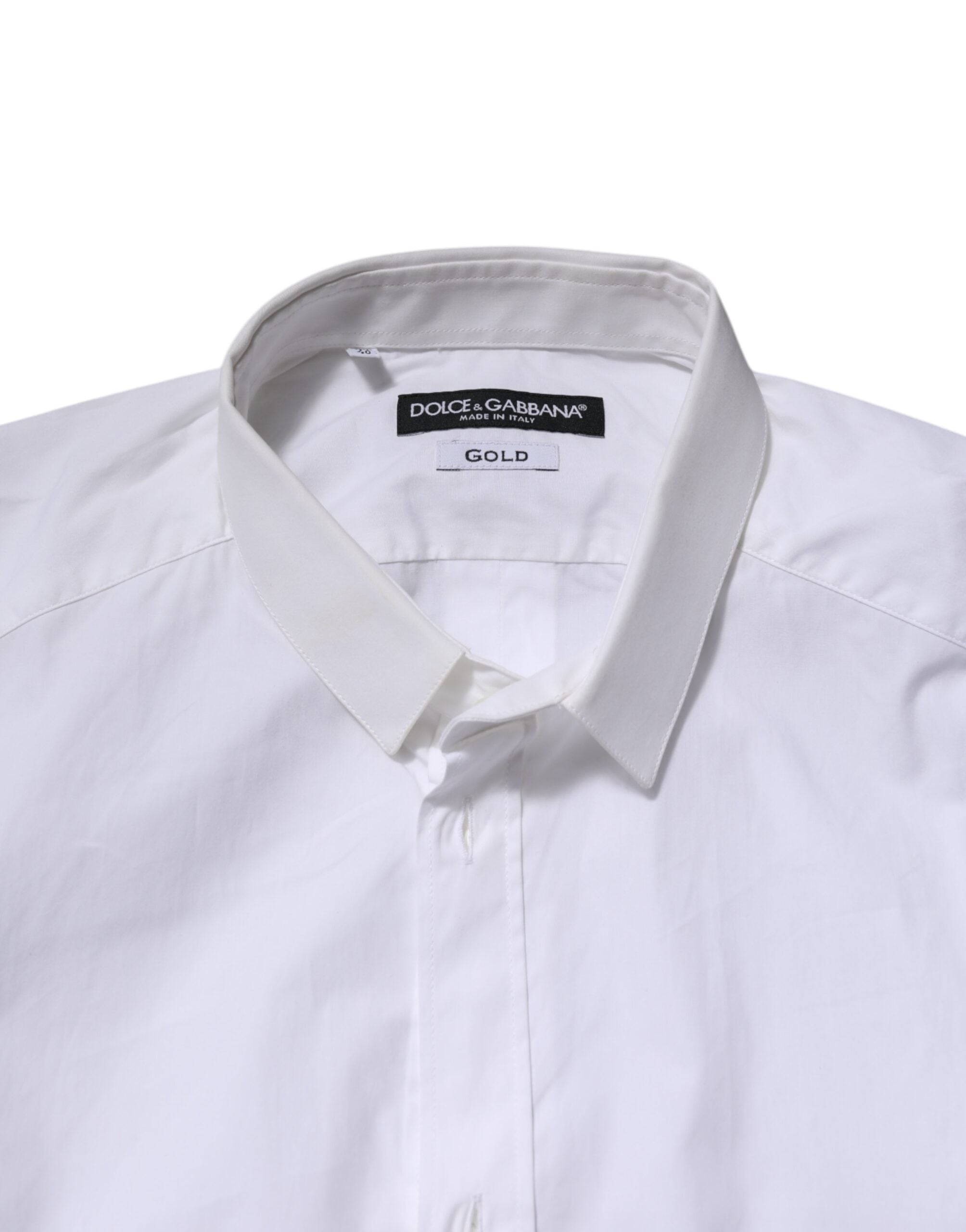 Dolce & Gabbana White Cotton GOLD Long Sleeves Formal Men's Shirt (Pre-Owned)