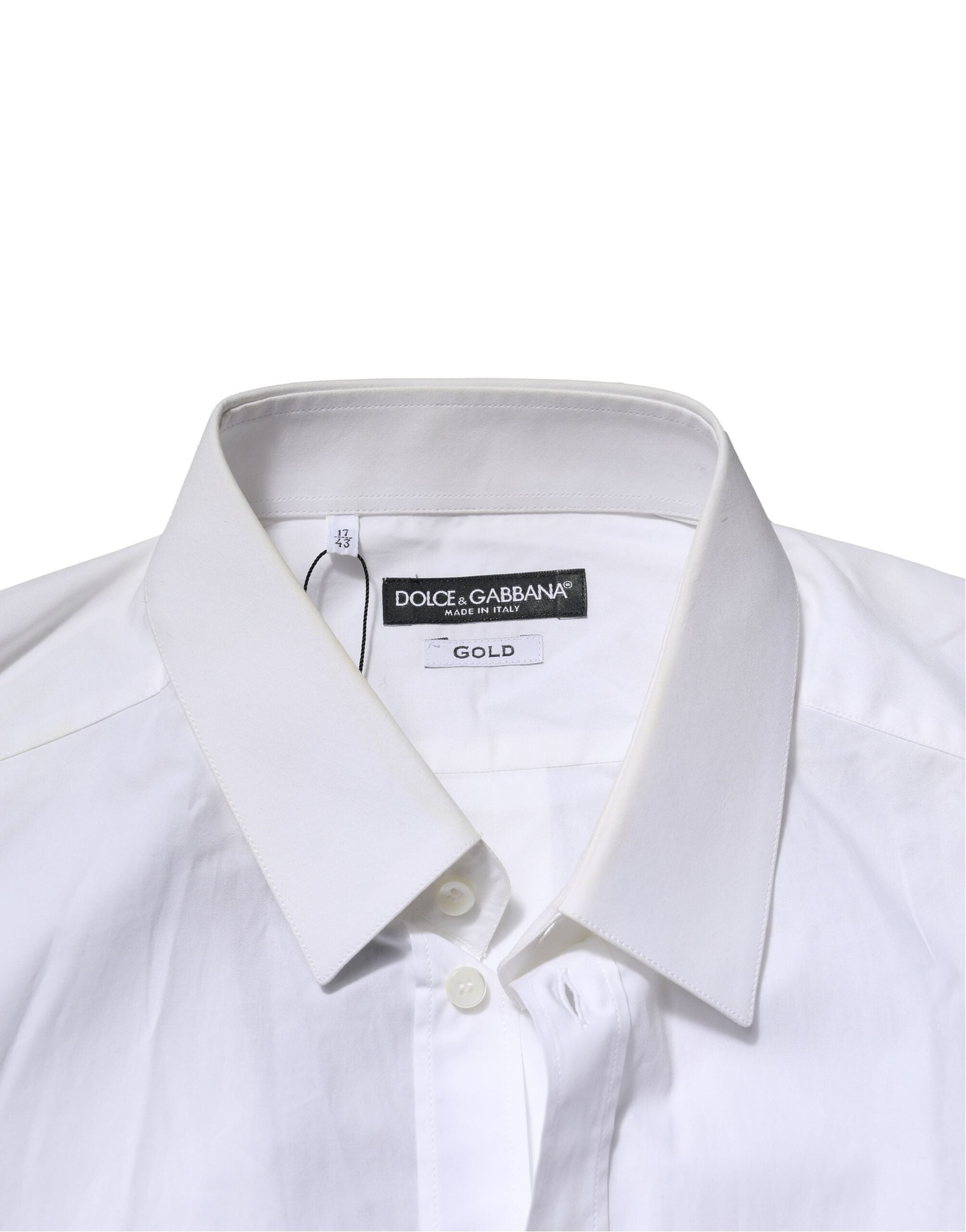 Dolce & Gabbana White Cotton GOLD Long Sleeves Formal Men's Shirt (Pre-Owned)