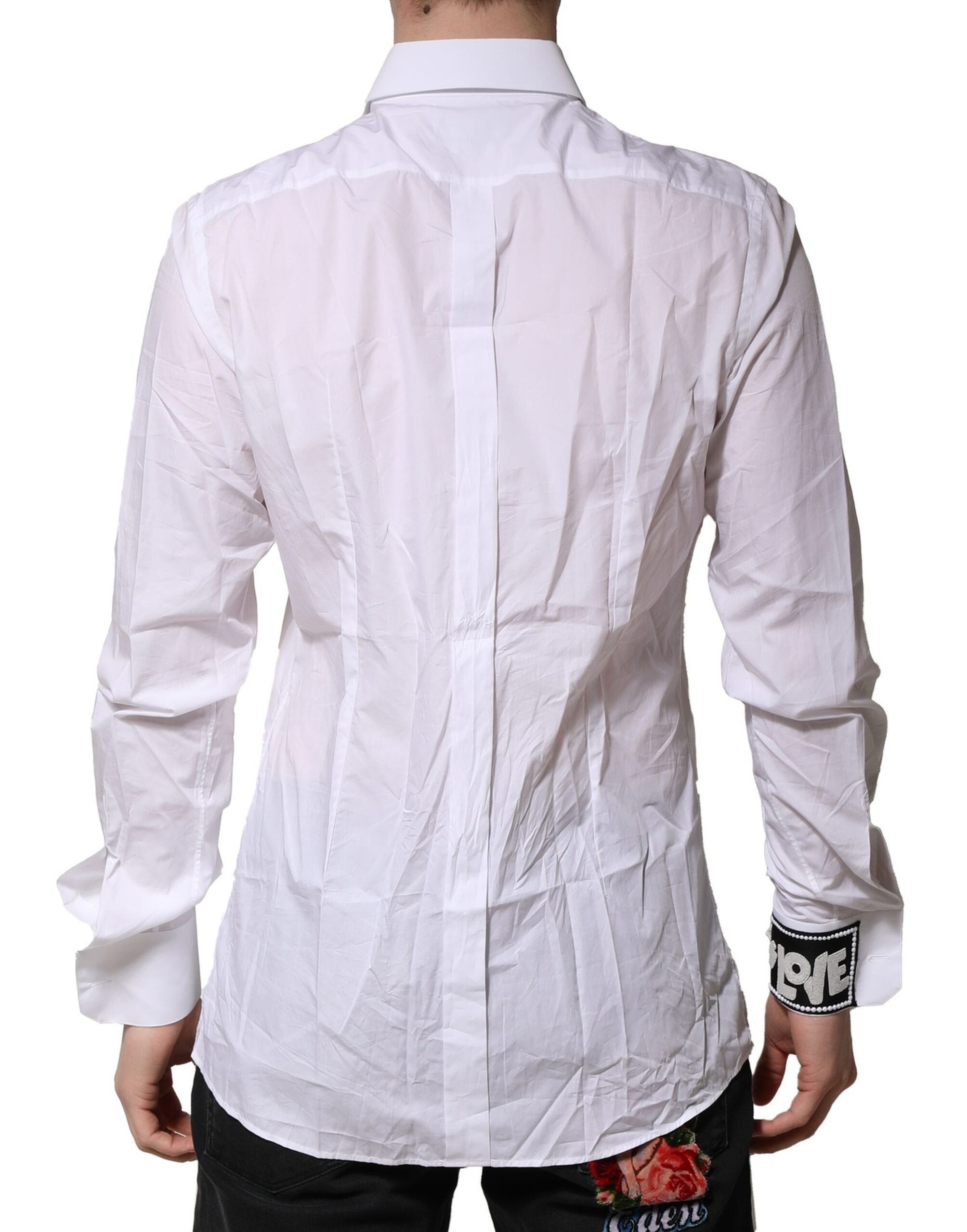 Dolce & Gabbana White Cotton GOLD Long Sleeves Formal Men's Shirt (Pre-Owned)