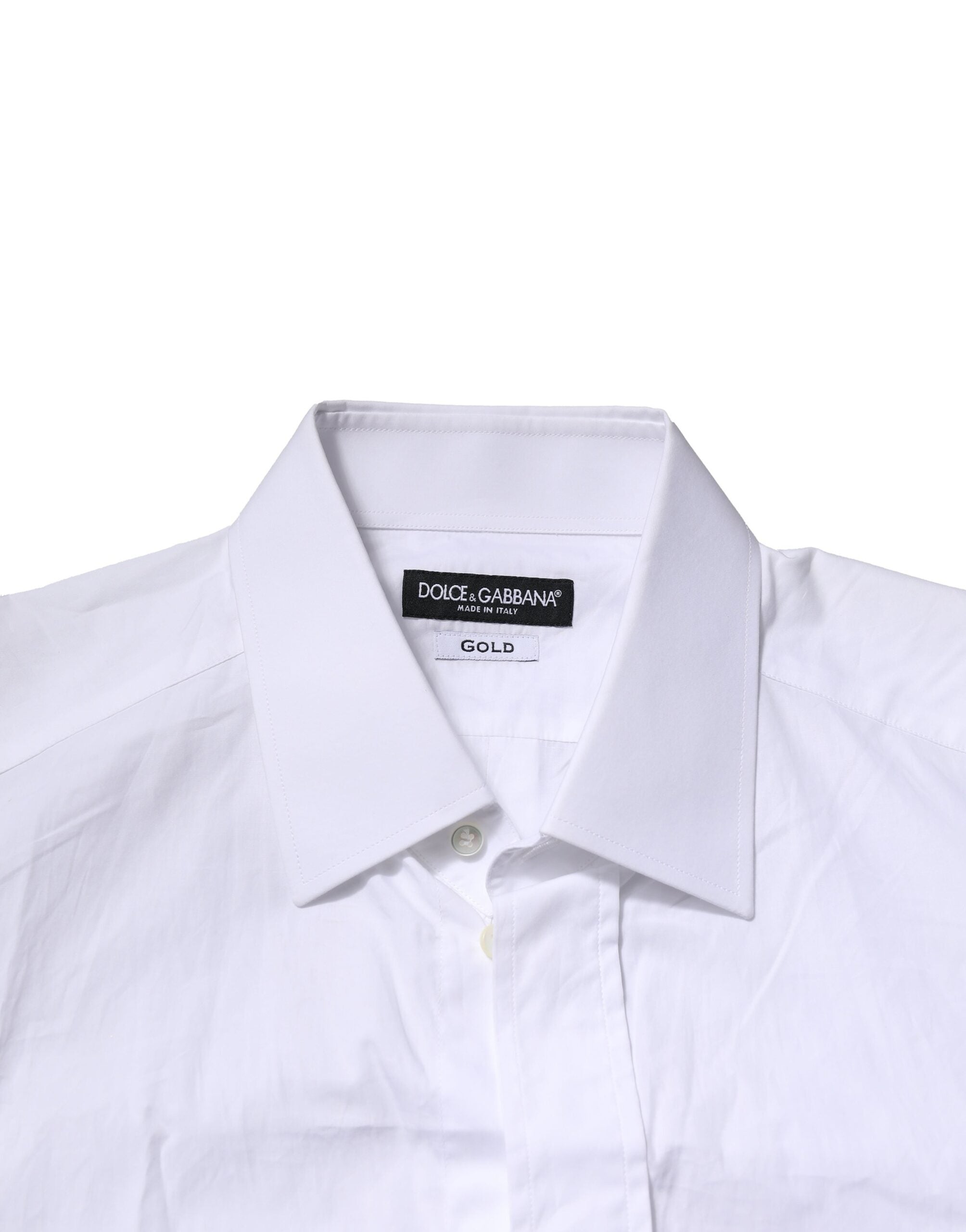 Dolce & Gabbana White Cotton GOLD Long Sleeves Formal Men's Shirt (Pre-Owned)