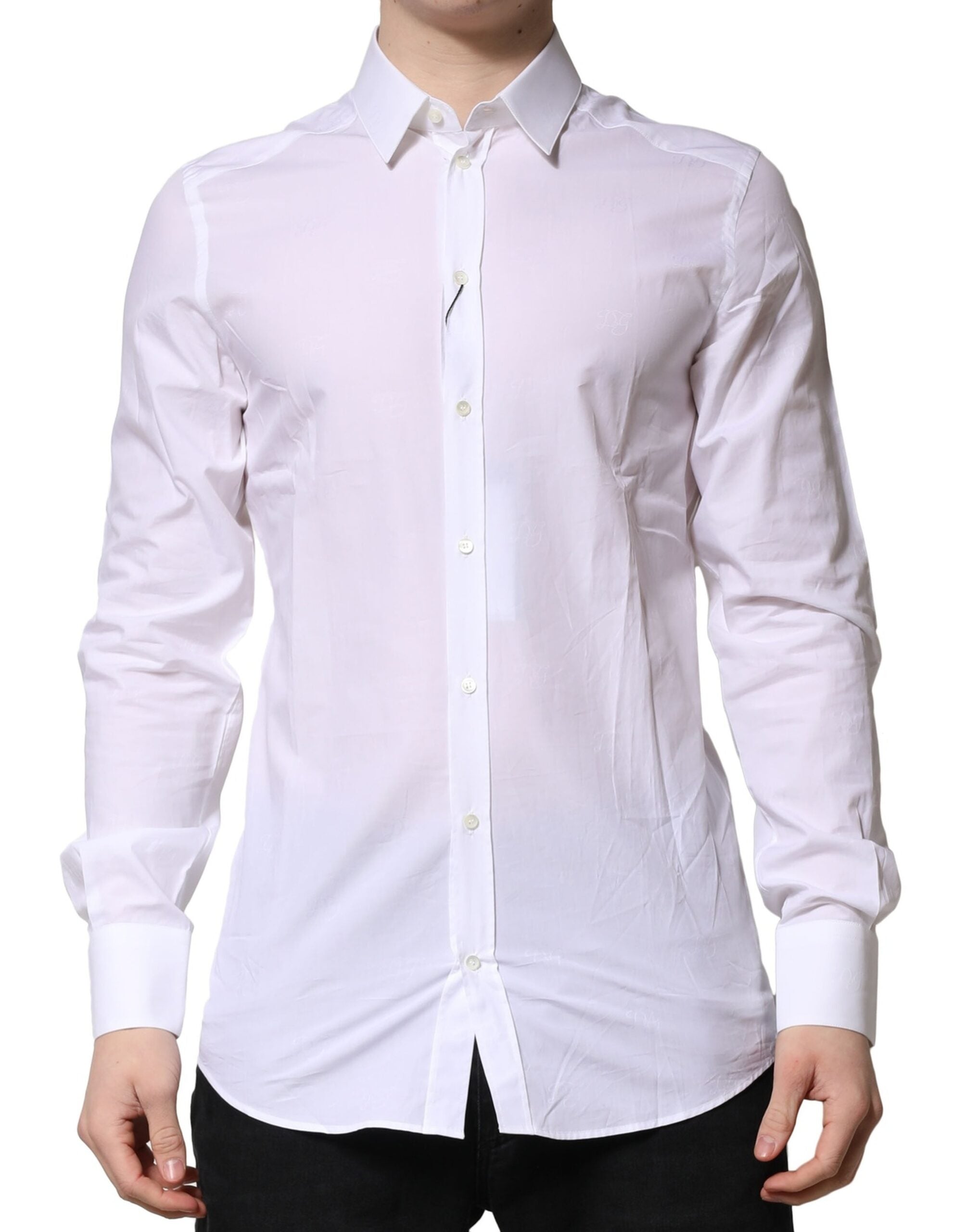 Dolce & Gabbana White Cotton GOLD Long Sleeves Formal Men's Shirt (Pre-Owned)