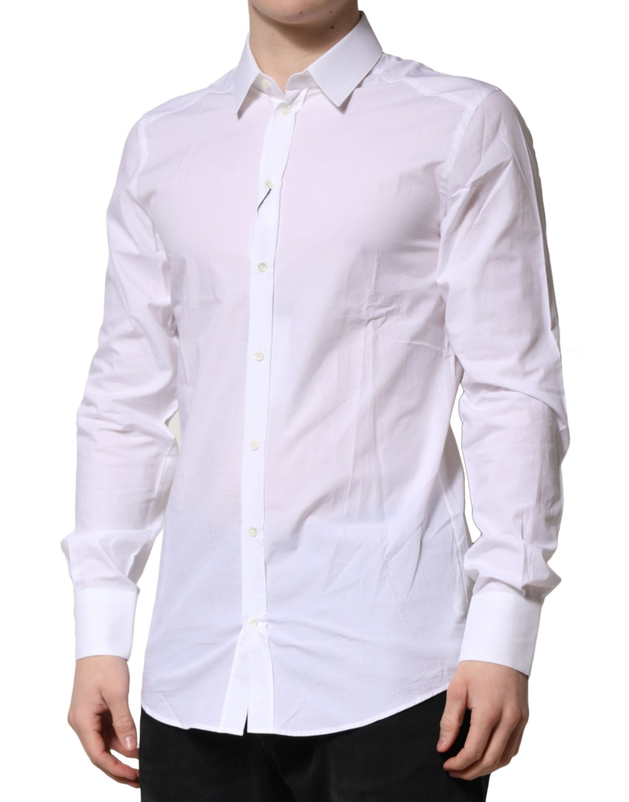 Dolce & Gabbana White Cotton GOLD Long Sleeves Formal Men's Shirt (Pre-Owned)