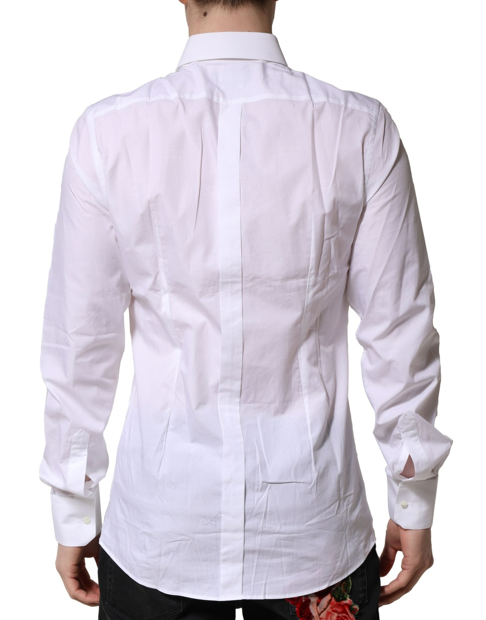 Dolce & Gabbana White Cotton GOLD Long Sleeves Formal Men's Shirt (Pre-Owned)
