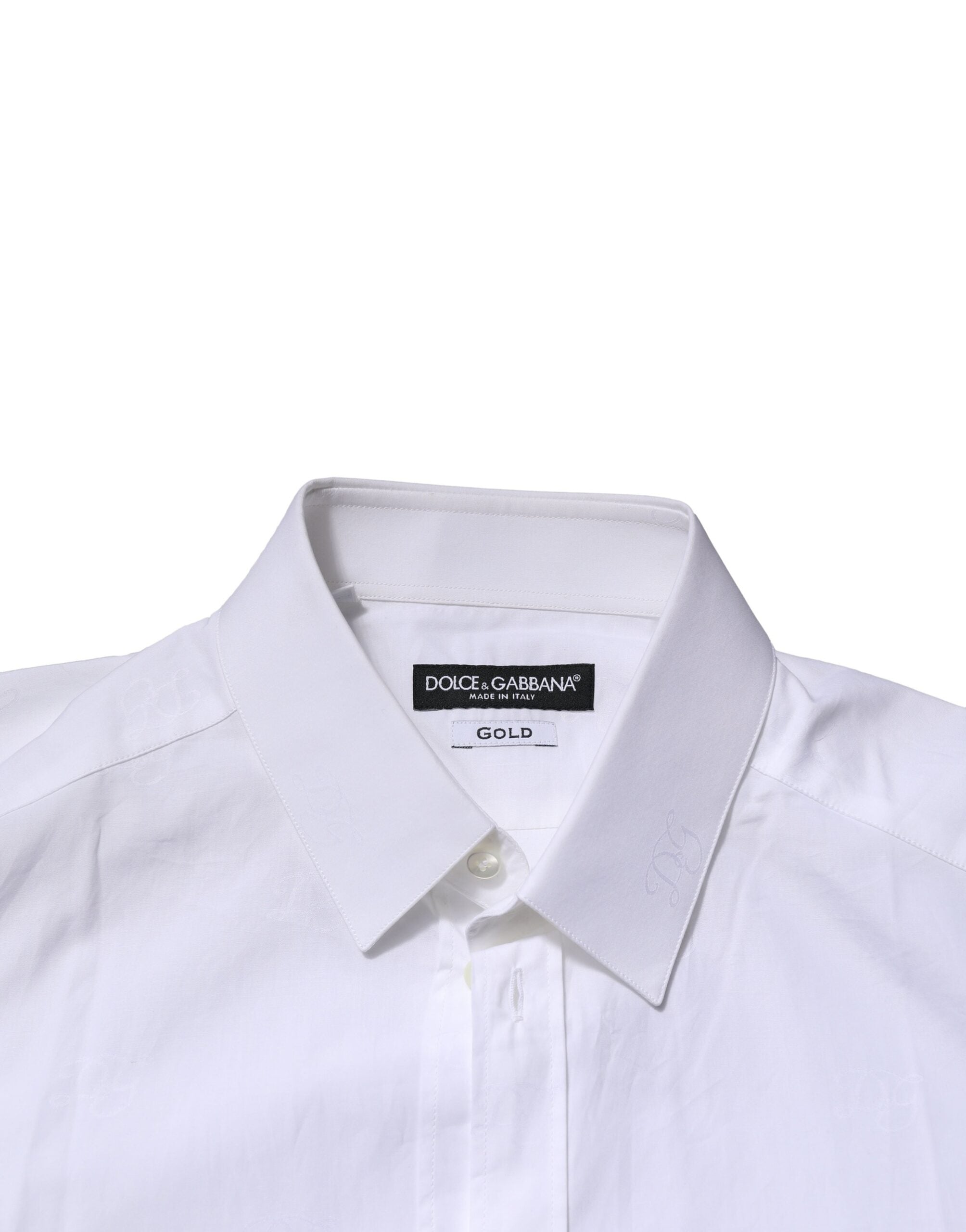 Dolce & Gabbana White Cotton GOLD Long Sleeves Formal Men's Shirt (Pre-Owned)