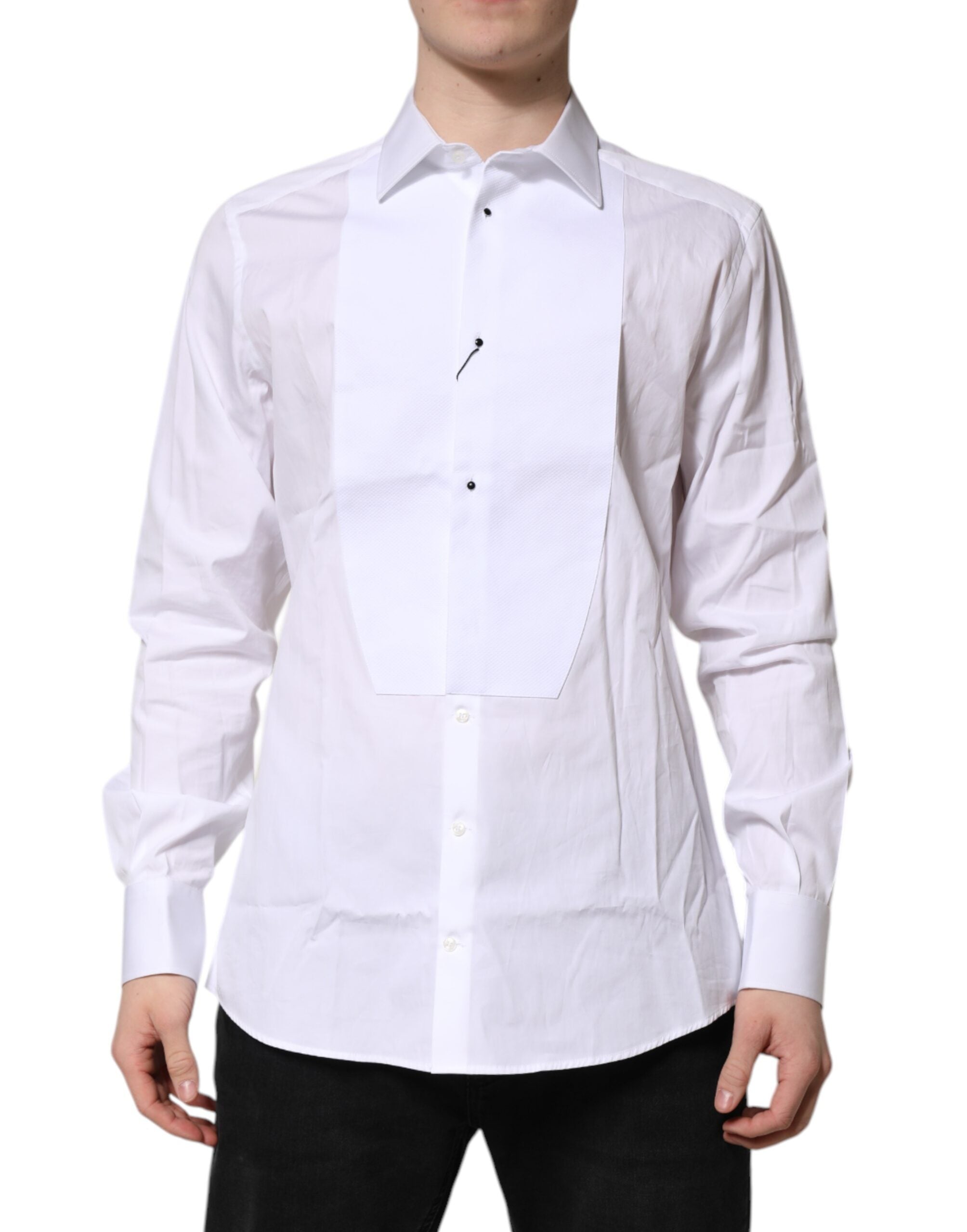 Dolce & Gabbana White Silk Bib Poplin GOLD Men Formal Men's Shirt