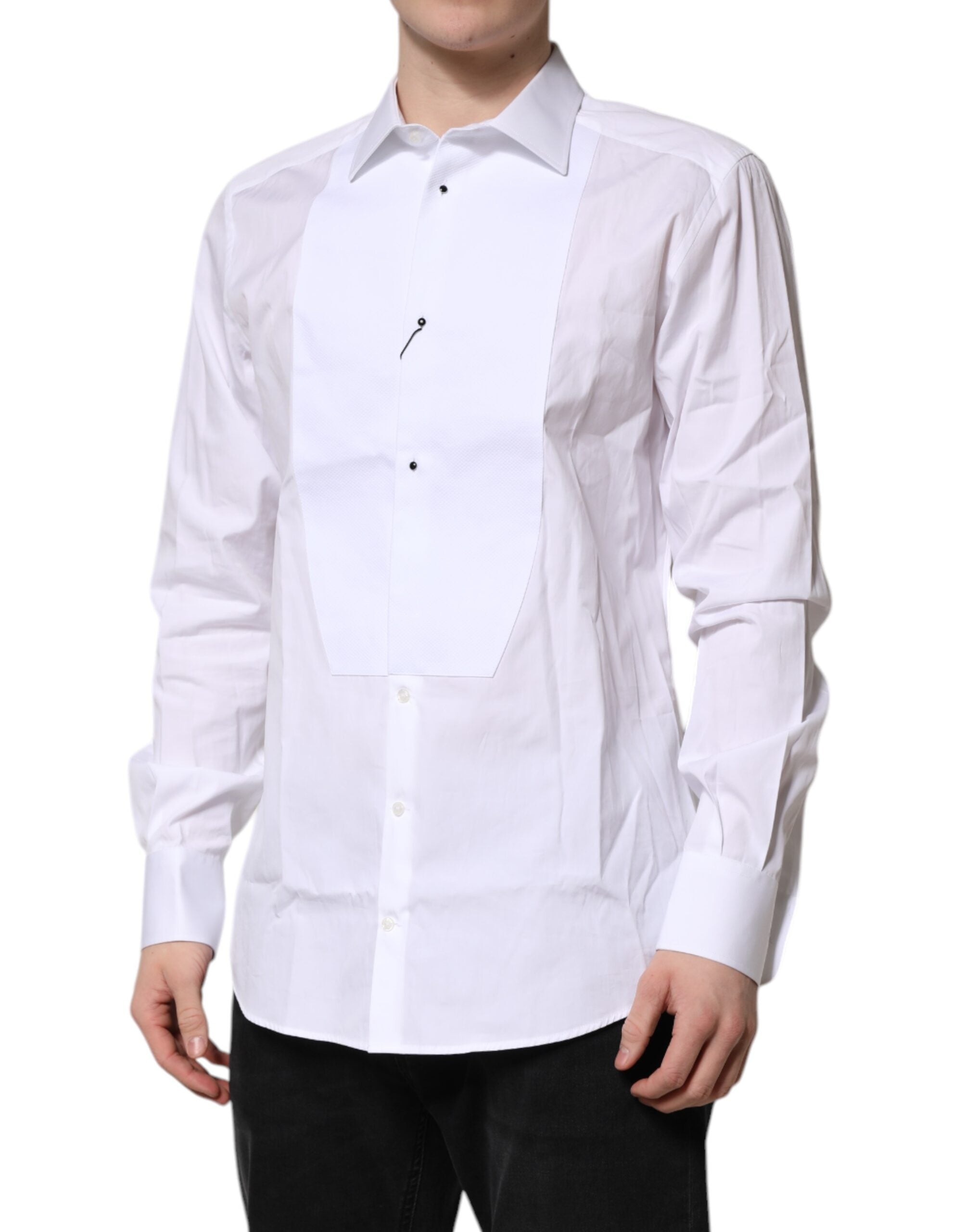 Dolce & Gabbana White Silk Bib Poplin GOLD Men Formal Men's Shirt