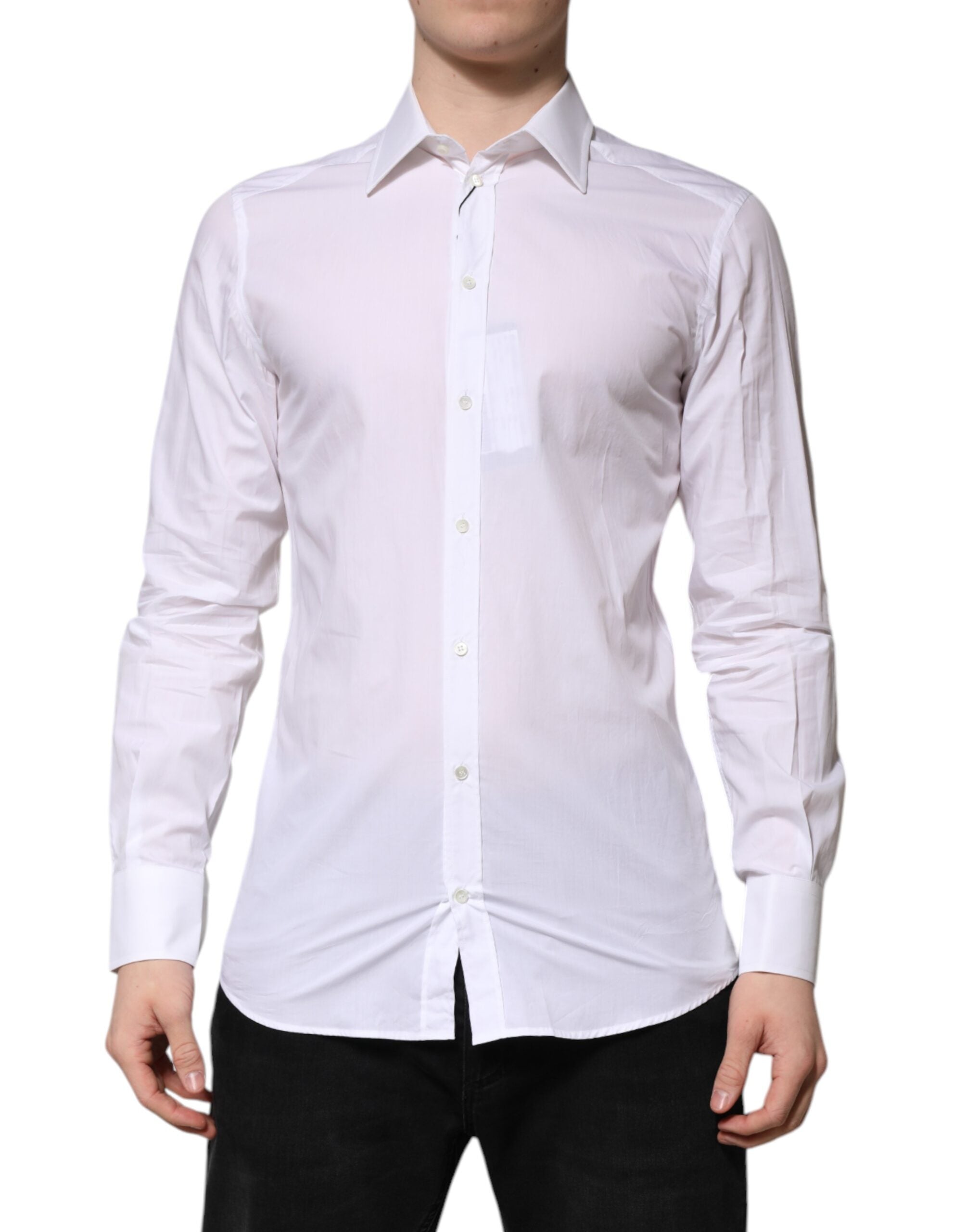 Dolce & Gabbana White Gold Long Sleeves Dress Men Formal Shirt