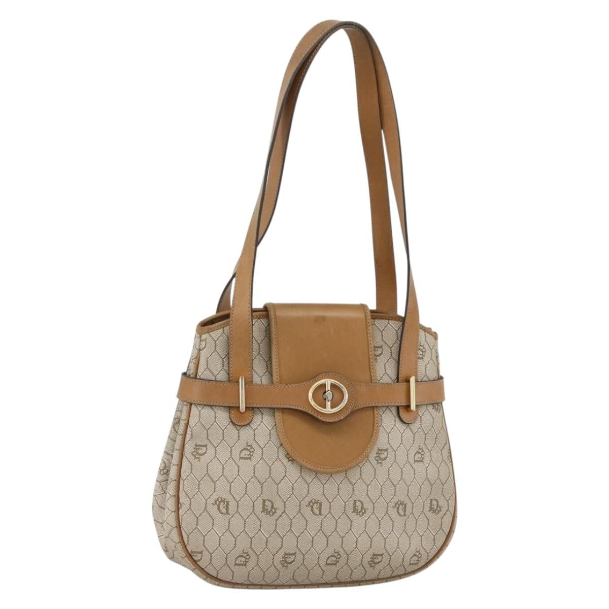 Christian Dior Vintage Honeycomb Canvas And Leather Beige Canvas Shoulder Bag Bag (Pre-Owned)