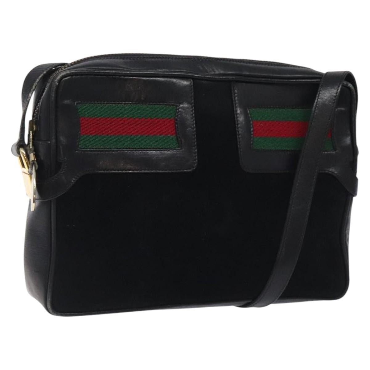 Gucci Sherry Line Shoulder Suede Black Suede Handbag (Pre-Owned)