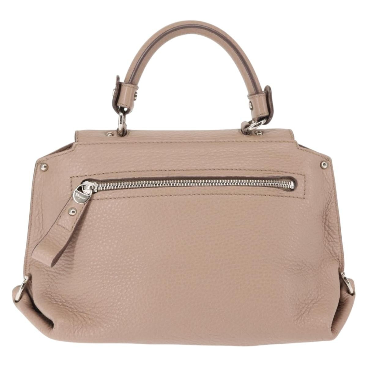Salvatore Ferragamo Sofia Satchel Grainy Leather Beige Leather Handbag (Pre-Owned)